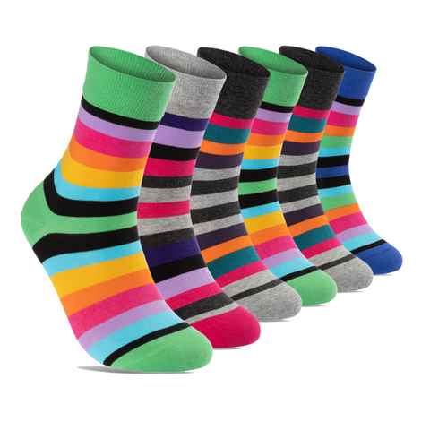 sockenkauf24 Basicsocken 6 oder 12 Paar Damen Socken Ringel Bunt (6-Paar, 35-38) Baumwolle Komfortbund ohne Naht - 11979 WP