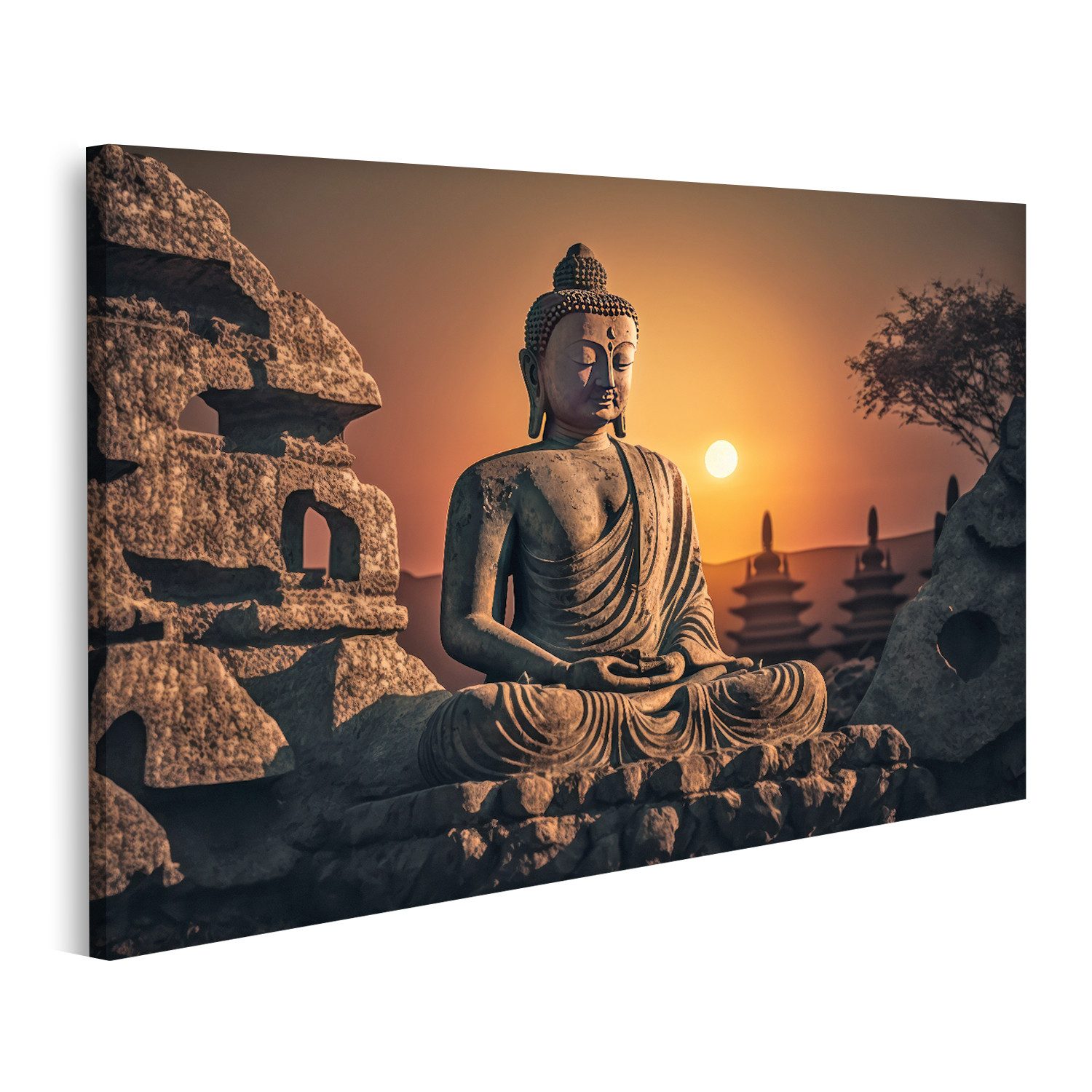 islandburner Leinwandbild Buddha Statue Sonnenuntergang Buddha günstig online kaufen