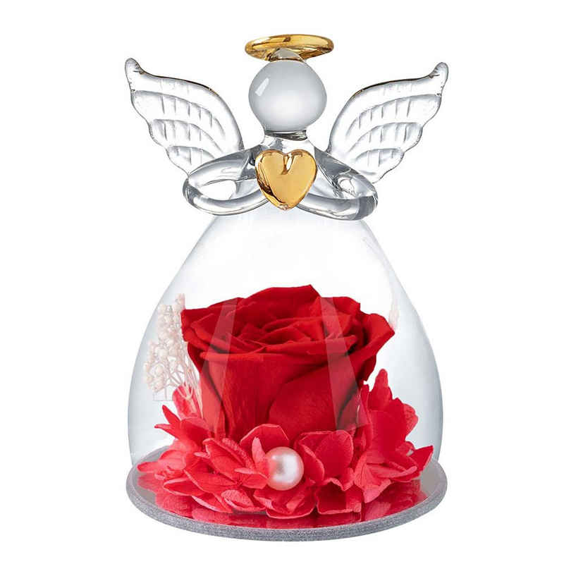 Kunstblume Glas-Engel-Figuren, für Muttertag Valentinstag Weihnachten Rose, Rosnek, Konservierte Blumen