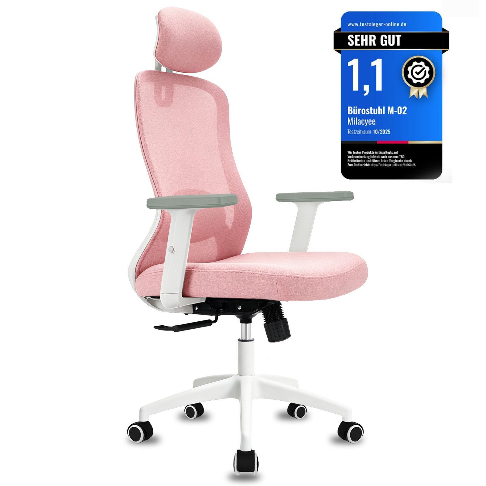 Milacyee Bürostuhl Chefsessel Wippfunktion 200kg belastbar ergonomisch,Bürostuhl (Verstellbare und feststellbare Lendenstütze + Kopfstütze + höhenverstellbare Armlehnen), maximale Neigung bis 130°.