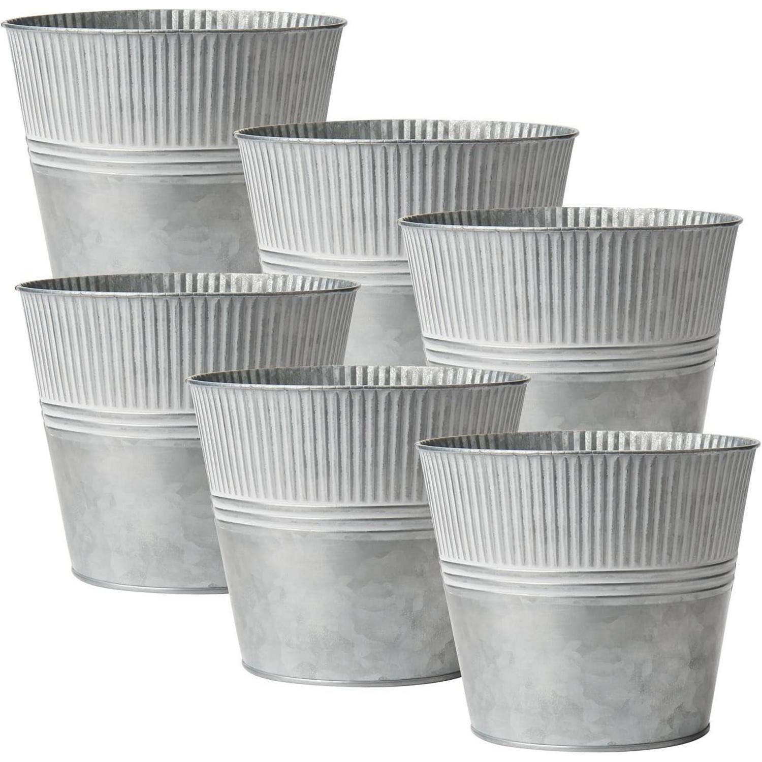 LuxusKollektion Blumentopf Blumentöpfe 6er Set verzinkt Stahl Indoor Outdoor Metallgrau