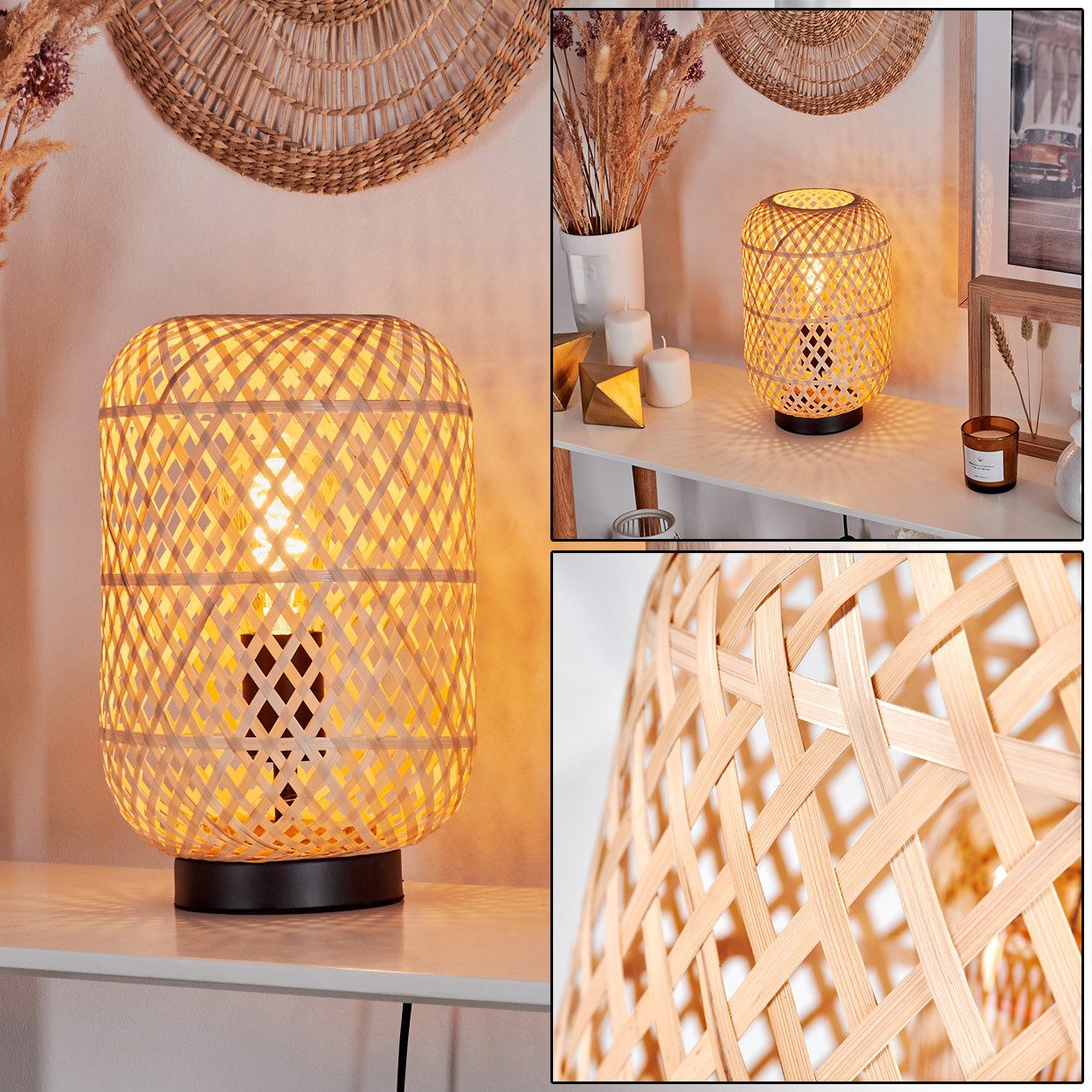 hofstein Tischleuchte moderne Boho Tischlampe aus Metall/Bambus in Schwarz/ günstig online kaufen