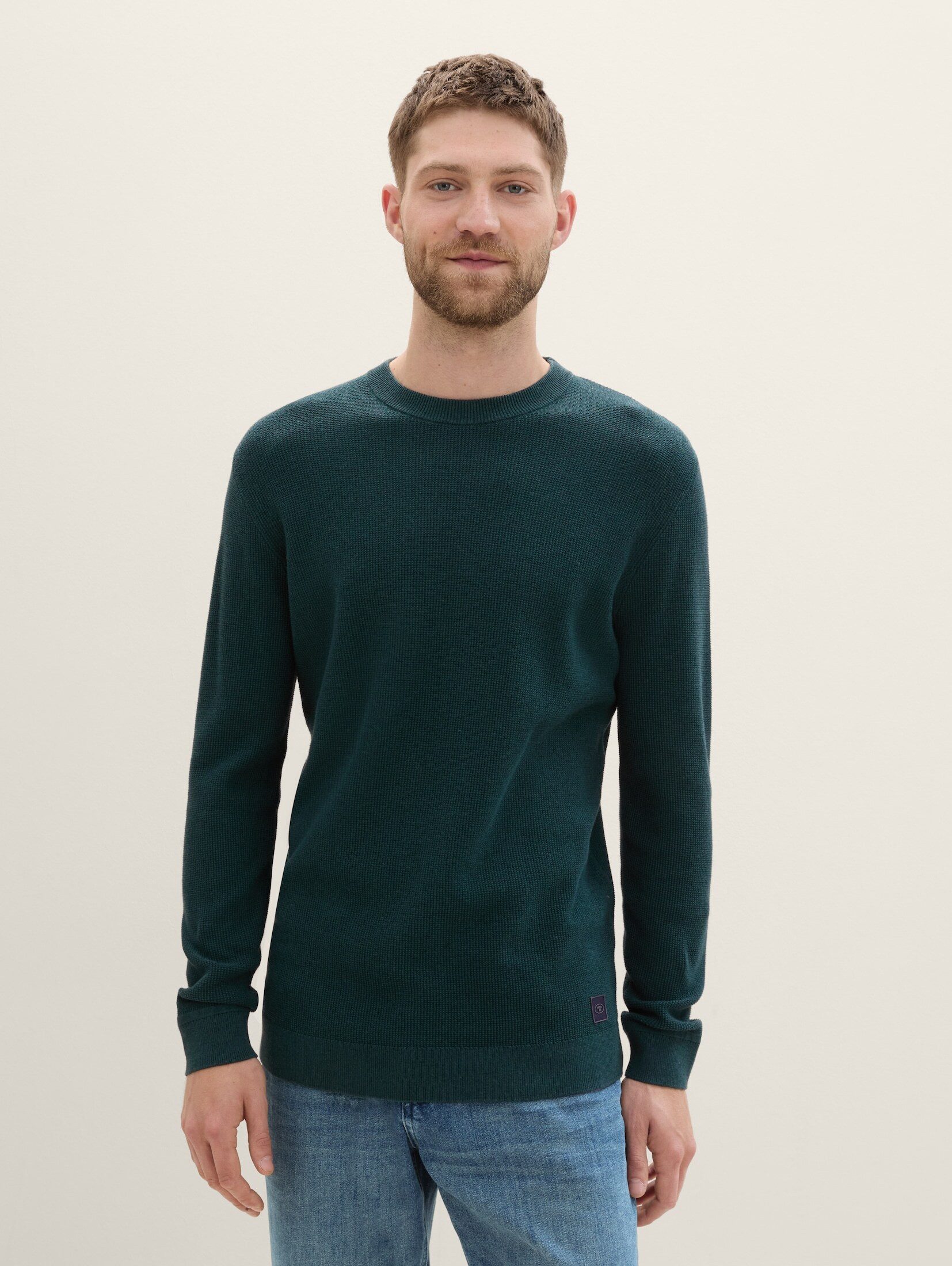 Tom Tailor Herren Rundhals Pullover STRUCTURED CREWNECK - Regular Fit günstig online kaufen