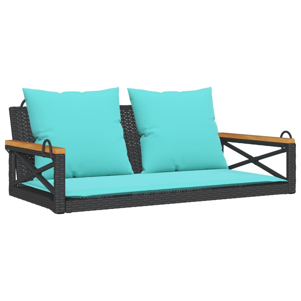 vidaXL Gartenbank Hängebank mit Kissen Schwarz 109x62x40 cm Poly Rattan (1-St)