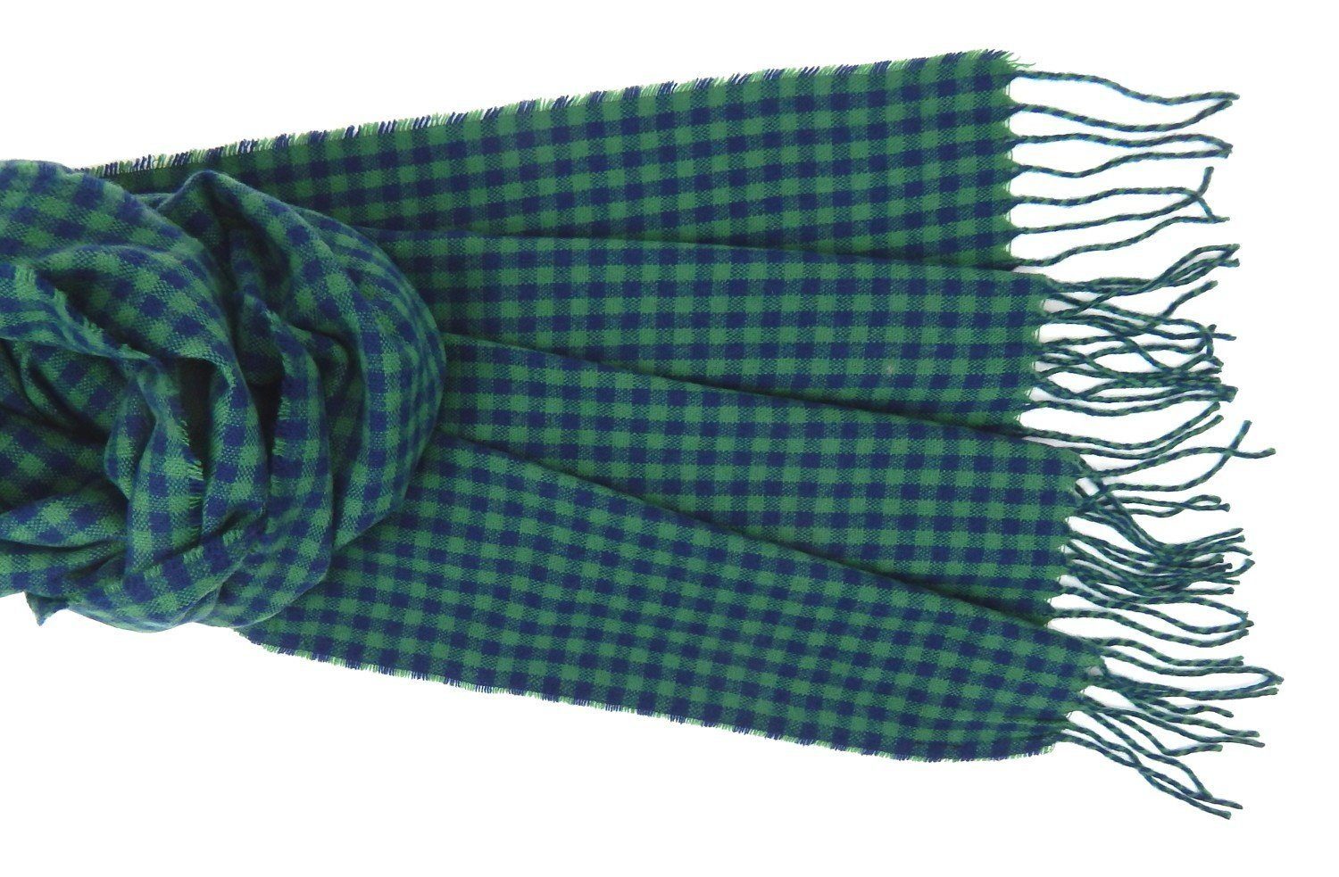 Ella Jonte Modeschal, grün blau Karo breiter Herbst Winterschal Fransen