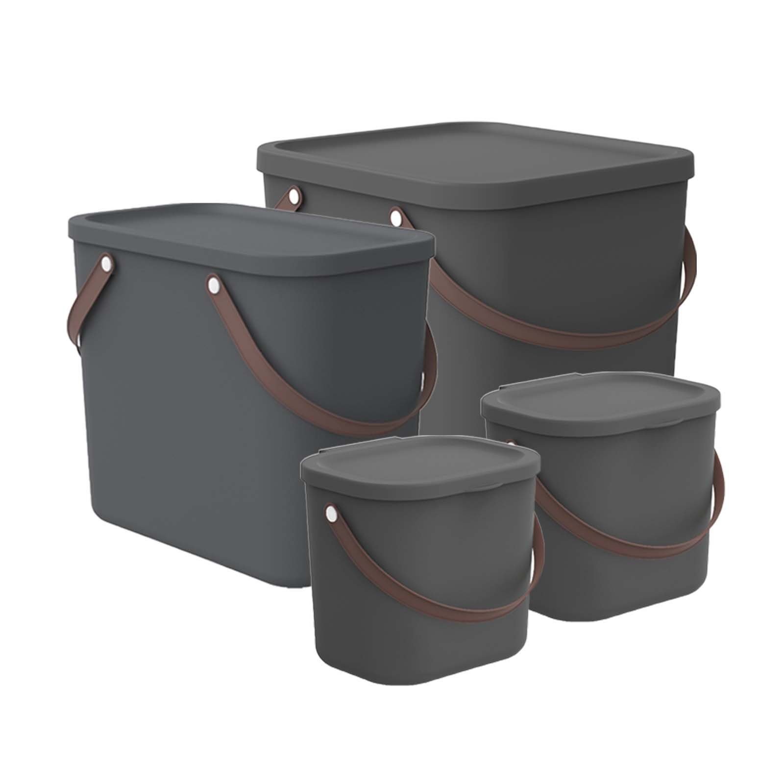 ROTHO Aufbewahrungsbox Albula 4er-Set Aufbewahrungsbox 1x40l +1x25l + 2x6l mit Deckel, Kunststoff (PP recycelt) (Aufbewahrungssystem, 4tlg)