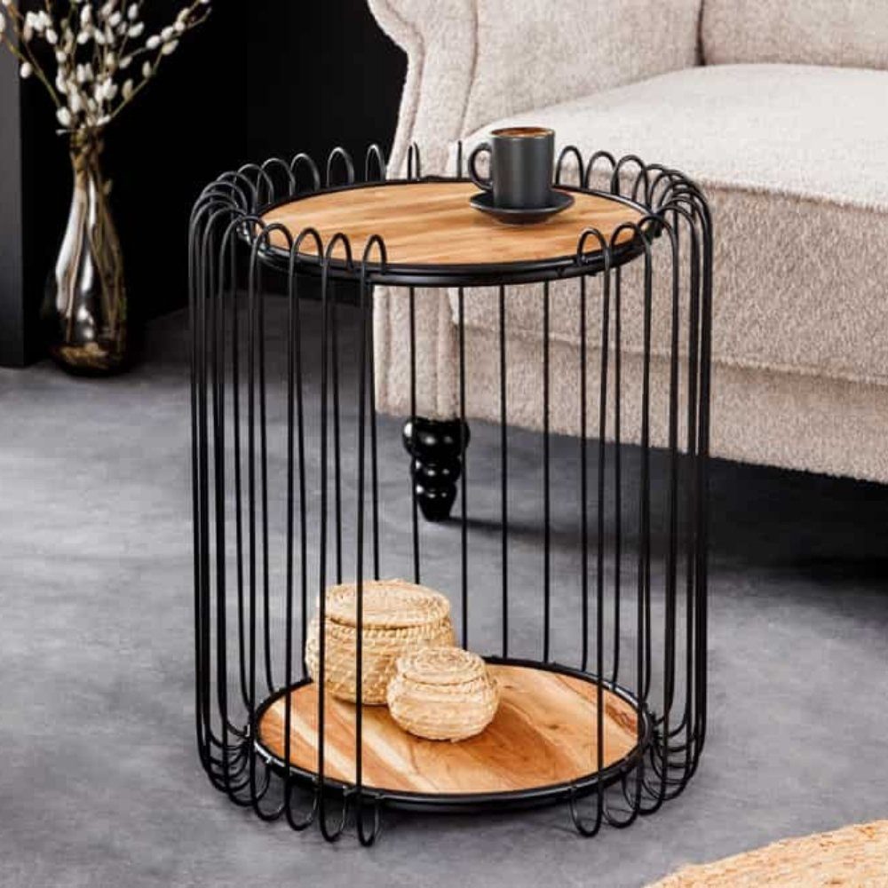 LebensWohnArt Beistelltisch Moderner Beistelltisch PRAWDA 50cm Akazie natur Eisengestell