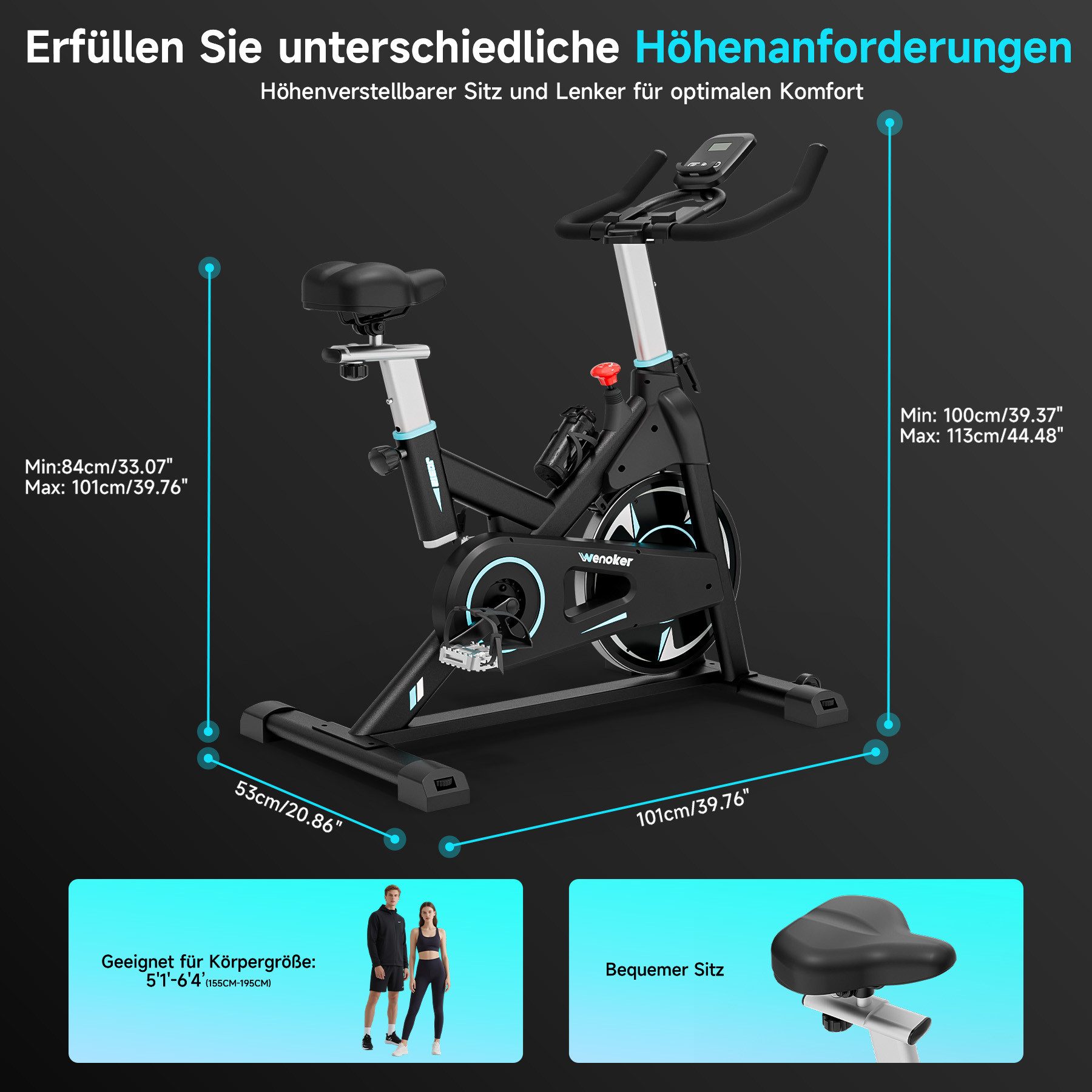 Wenoker Heimtrainer 2025 neu Heimtrainer Fahrrad mit App, Leises Hometrainer Fahrrad (1-tlg., mit Magnetwiderstand), Indoor Fitnessbikes für Kardio-Training zu  – Bild 2 von 5