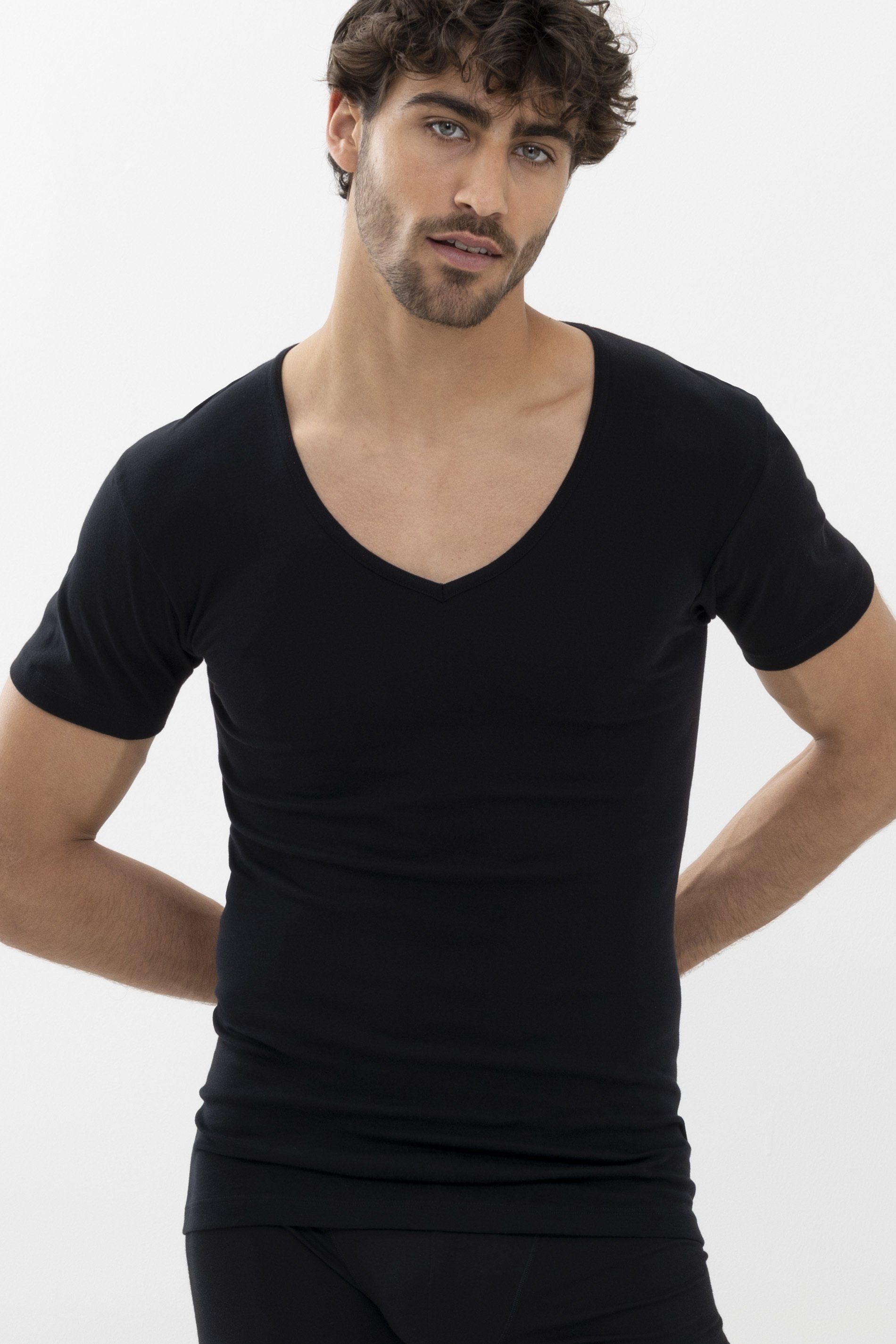 Mey V-Shirt Serie Casual Cotton (1-tlg) Schwarz unifarben