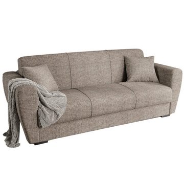 Gozos Sofa Gozos Palamos Series 3 Sitzer, Bettfunktion Couch Leinenoptikstoff, 221 x 85 x 86 cm, Sitzfläche inklusive zwei Kissen und Stauraum