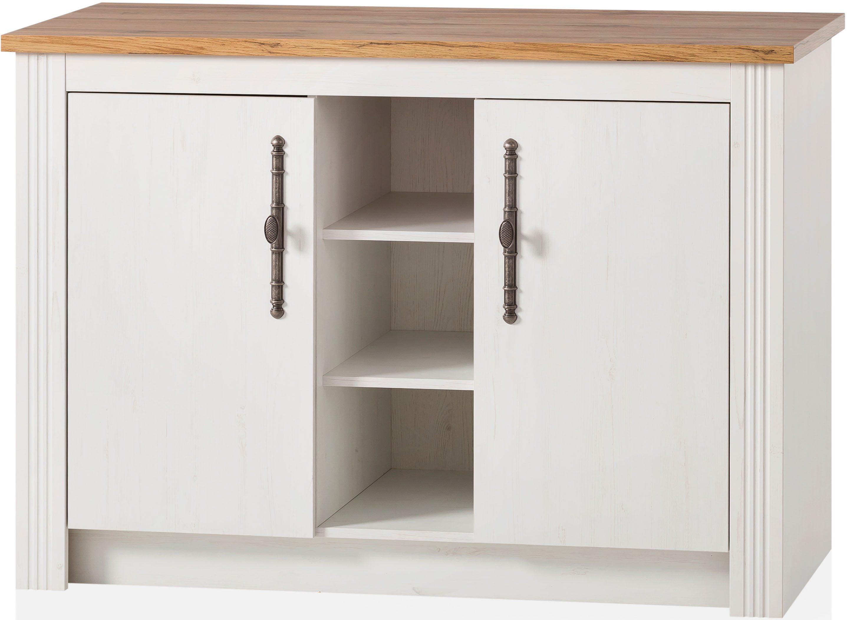 OTTO home Küchenzeile KS-Westminster, Pantryküche im Landhaus Stil, hochwertige Metallgriffe, (Set), Breite 257 cm, Kommode, Wandpaneel, Stauraumschrank, Herdumbau