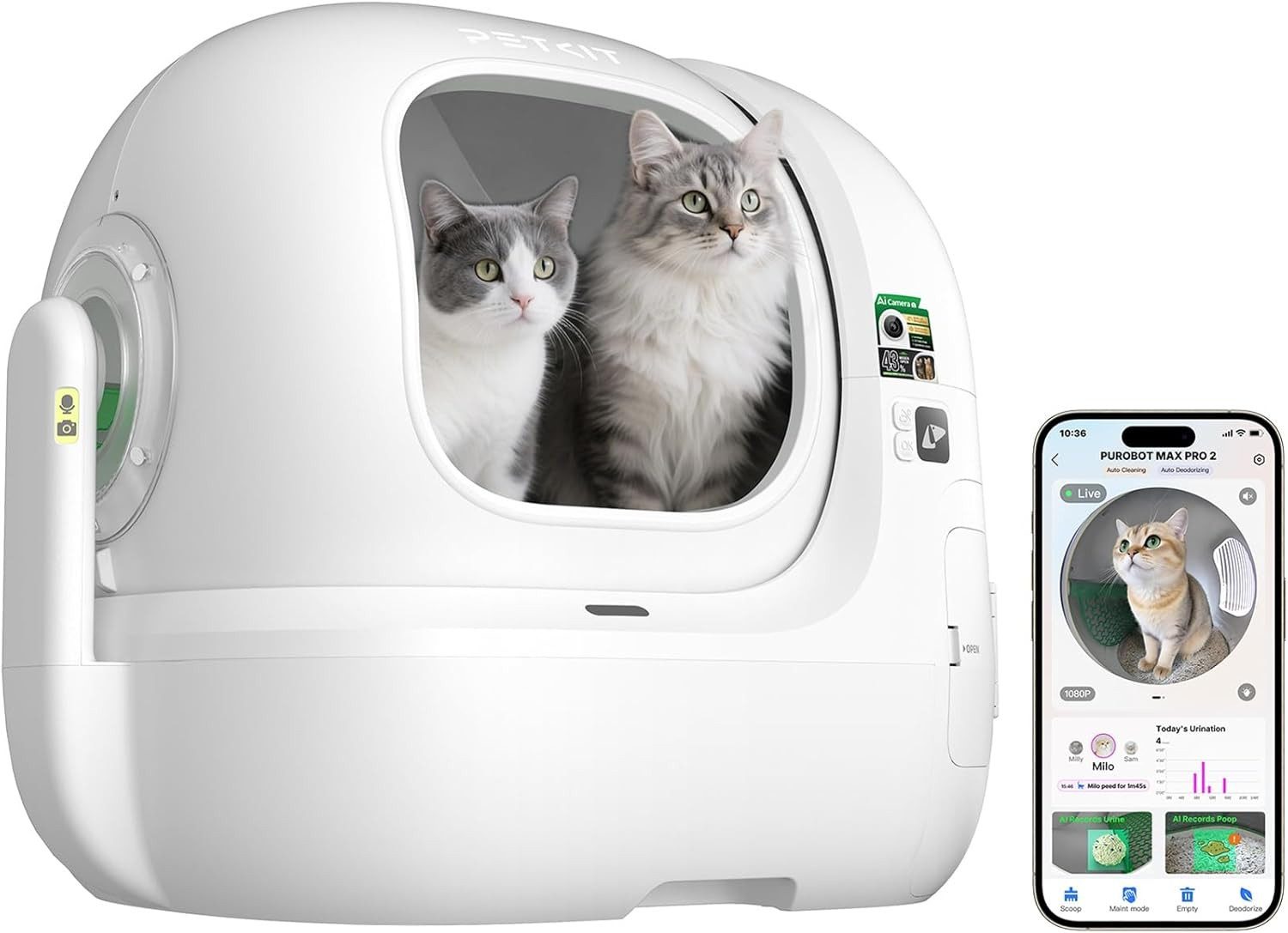 PETKIT Katzentoilette NEU PUROBOT Max Pro 2 mit Kamera, AI-Tracking, 76 L