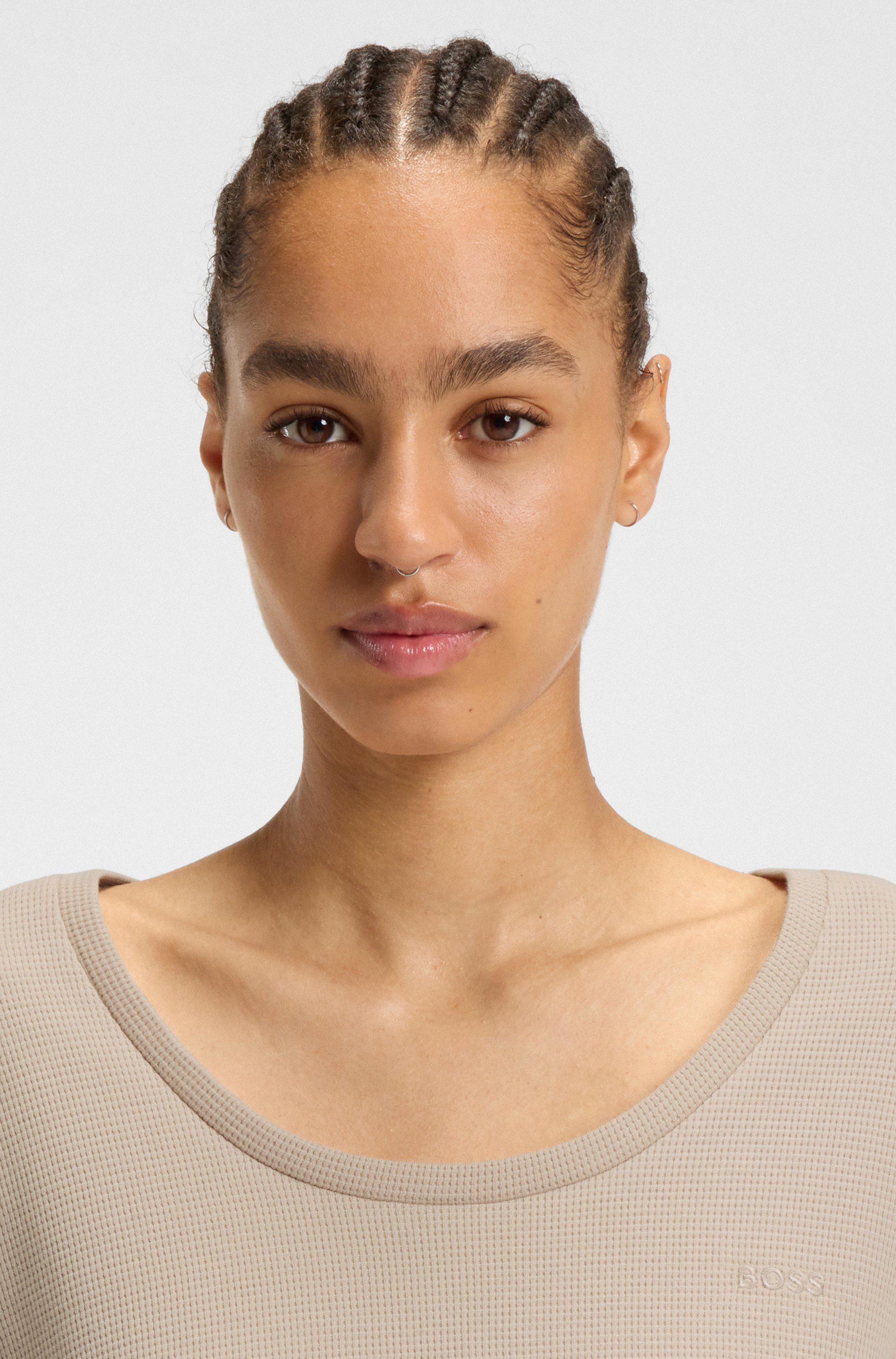 BOSS Langarmshirt Waffle Schlaf-Top, Waffelstruktur, aus Baumwollmix günstig online kaufen