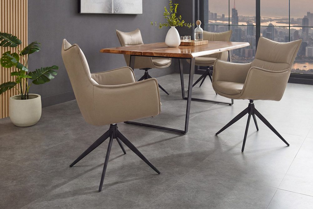 riess-ambiente Drehstuhl VOGUE taupe/schwarz - Kunstleder, Metall, 360° drehbar, mit Armlehne (Einzelartikel, 1 St), moderner Polsterstuhl - ideal für Ess-, Arbeits-, Wohnzimmer & Büro