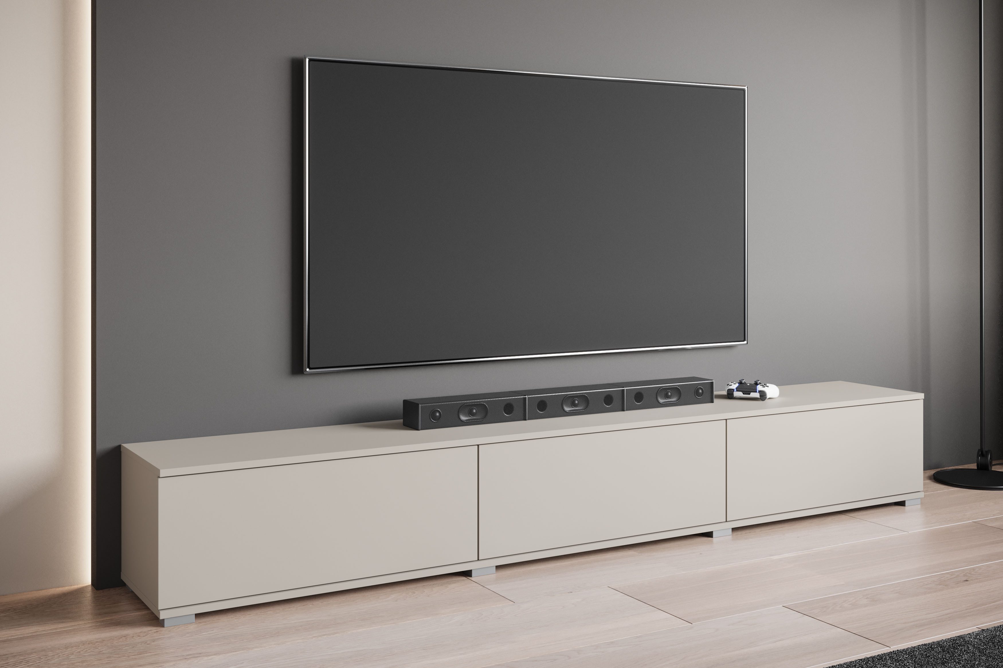 OTTO home Lowboard Kenia TV-Schrank, 220 cm breit, mit 3 Klappen (1 St), Stand- oder Hängemontage, stilvolles Design – Bild 5 von 5