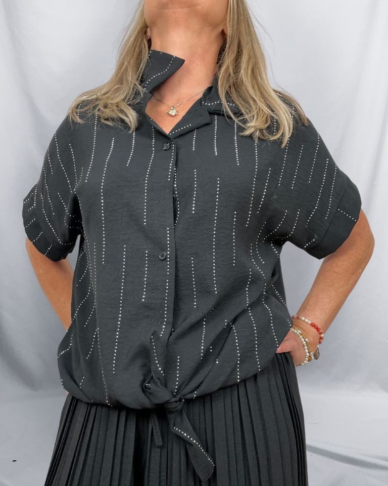 Kurzarmbluse - sommerliche Bluse - Strassdetails - Bindeknoten - elegante Bluse