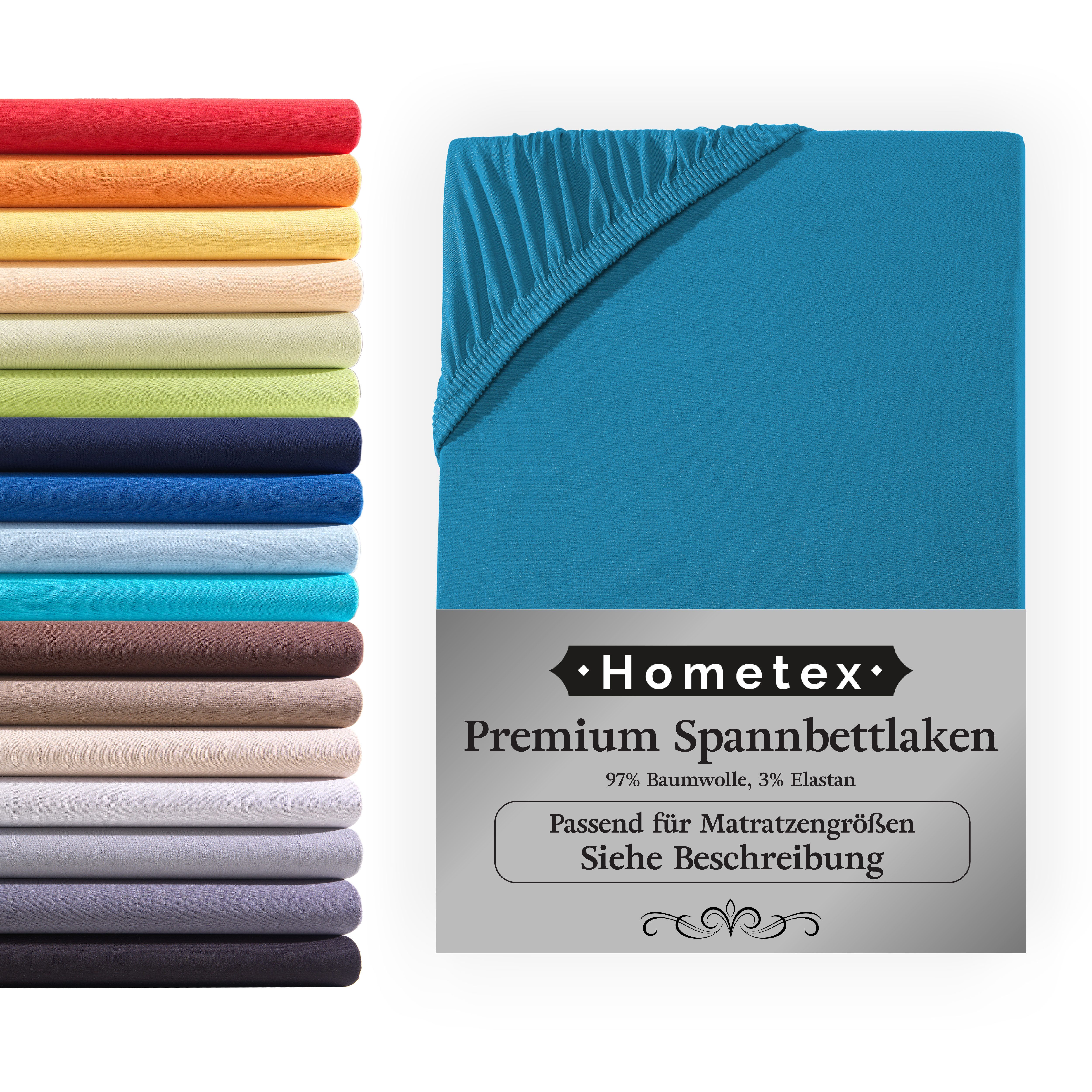 Hometex Premium Textiles Spannbettlaken Premium Boxspringbett Spannbetttuch ideal für Wasserbett und Matratzen, Jersey, Gummizug: Rundumgummizug, Spannbettlaken Premium Qualität 190 g/m², Gekämmte Baumwolle