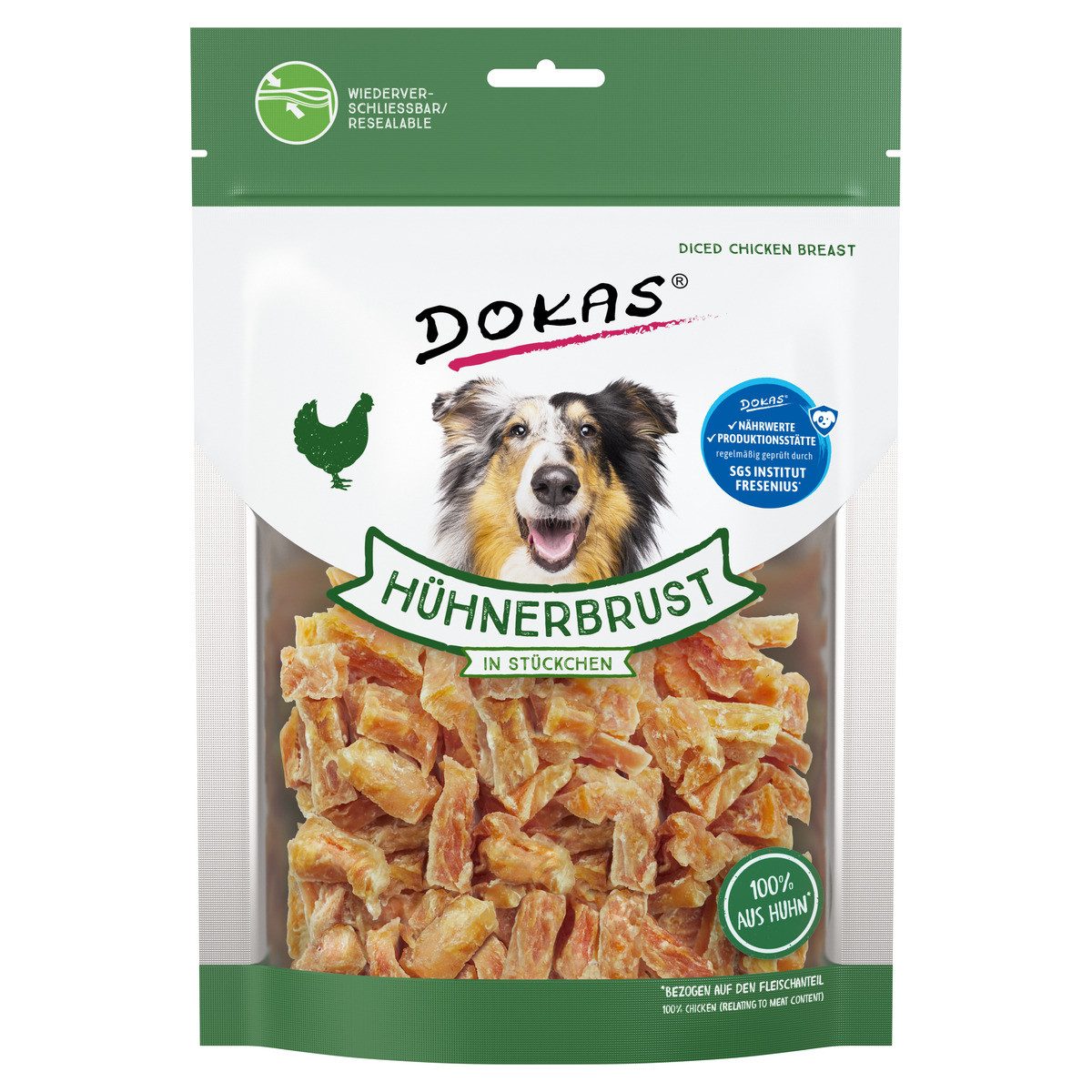 Dokas Hühnerbrust in Stückchen 200 g, Trockenfutter für: Hund