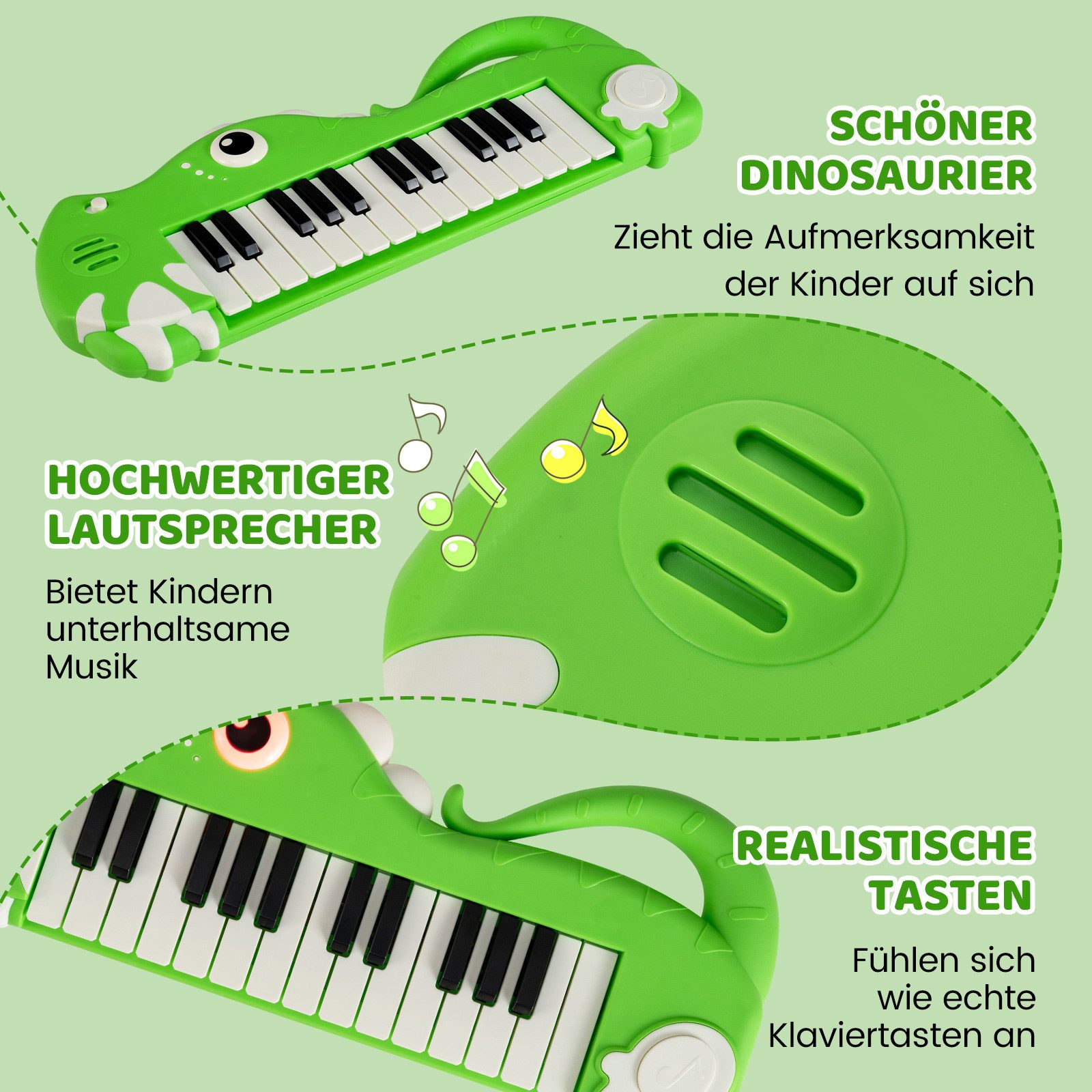 COSTWAY Spielzeug-Musikinstrument, 25-Tasten Kinder-Digitalpiano mit eingebauter Musik & Licht