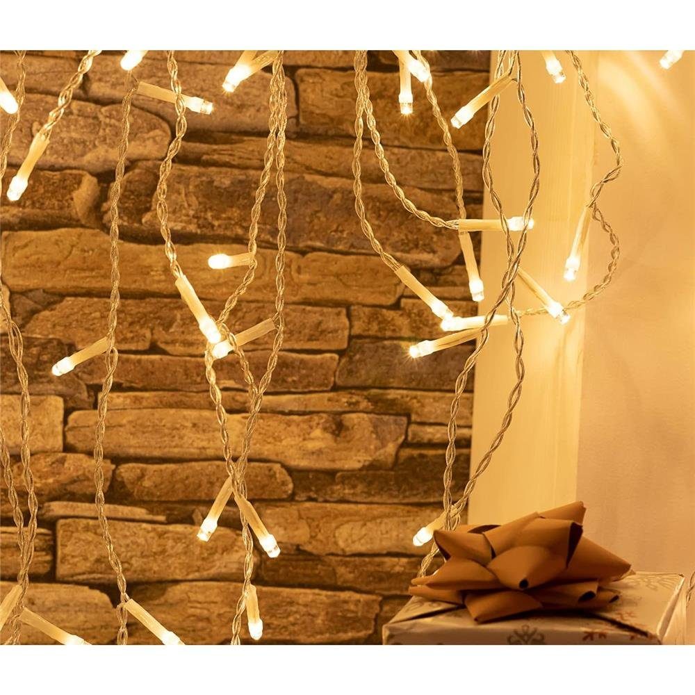 Idena LED-Lichterkette 400er, Eiszapfen, warmweiß, 10,27 m, für innen und außen, mit Timer