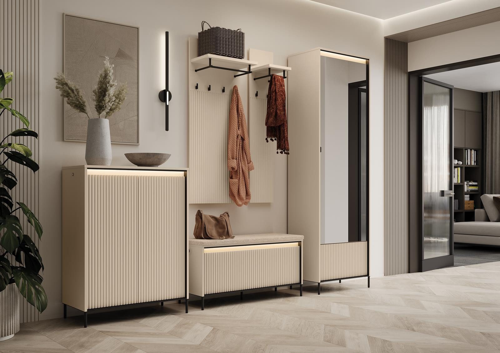 Compleo Garderoben-Set beige,Flurgarderobe mit Sitzbank, 2x Schrank,Kleider günstig online kaufen