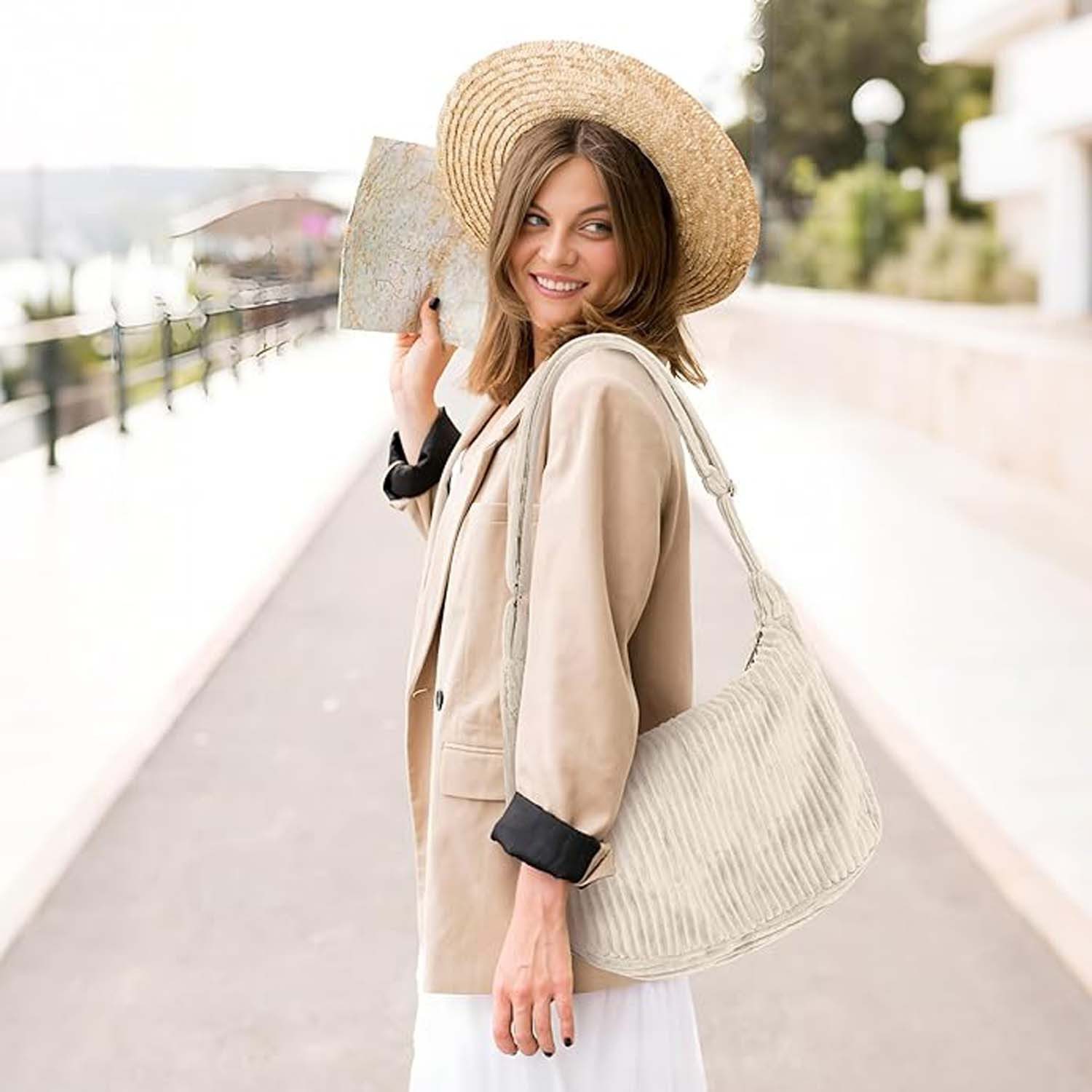 Zaewry Umhängetasche Cord Tasche Damen Lässig Hobo Handtasche Klein Verstellbare