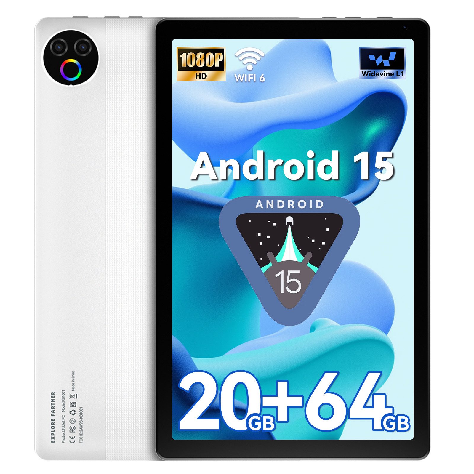 BUFO 10,1 Zoll Android 15 mit 20GB RAM 64GB bis zu 1TB Speicher Dual-Kamera Tablet (10,1", 64 GB, Langer Akkulaufzeit, Split-Screen & kraftvolle Stereo-Lautsprecher)