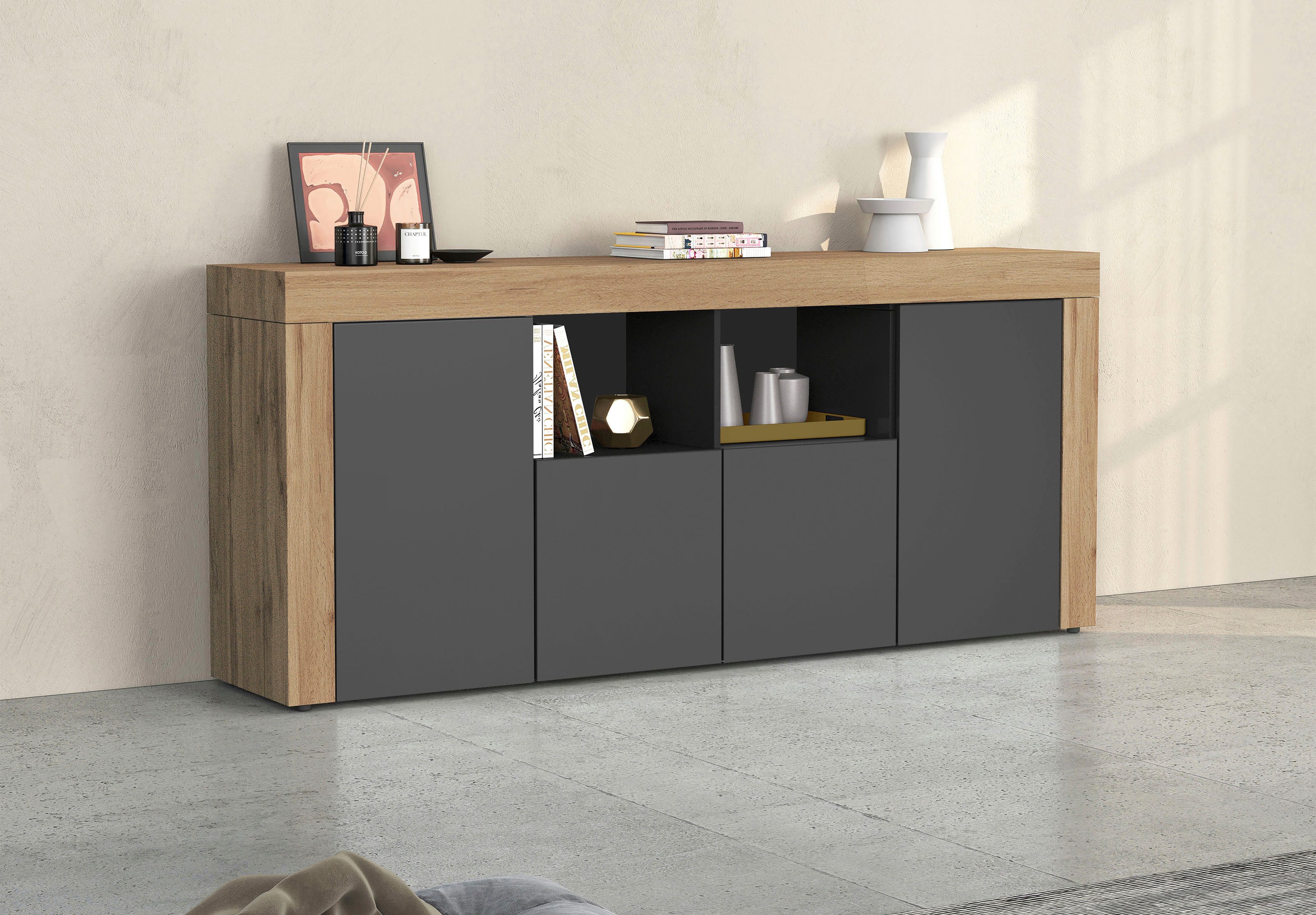 INOSIGN Sideboard CHRONOS Breite 200 cm mit 4 Türen, 2 offene und 8 geschlo günstig online kaufen