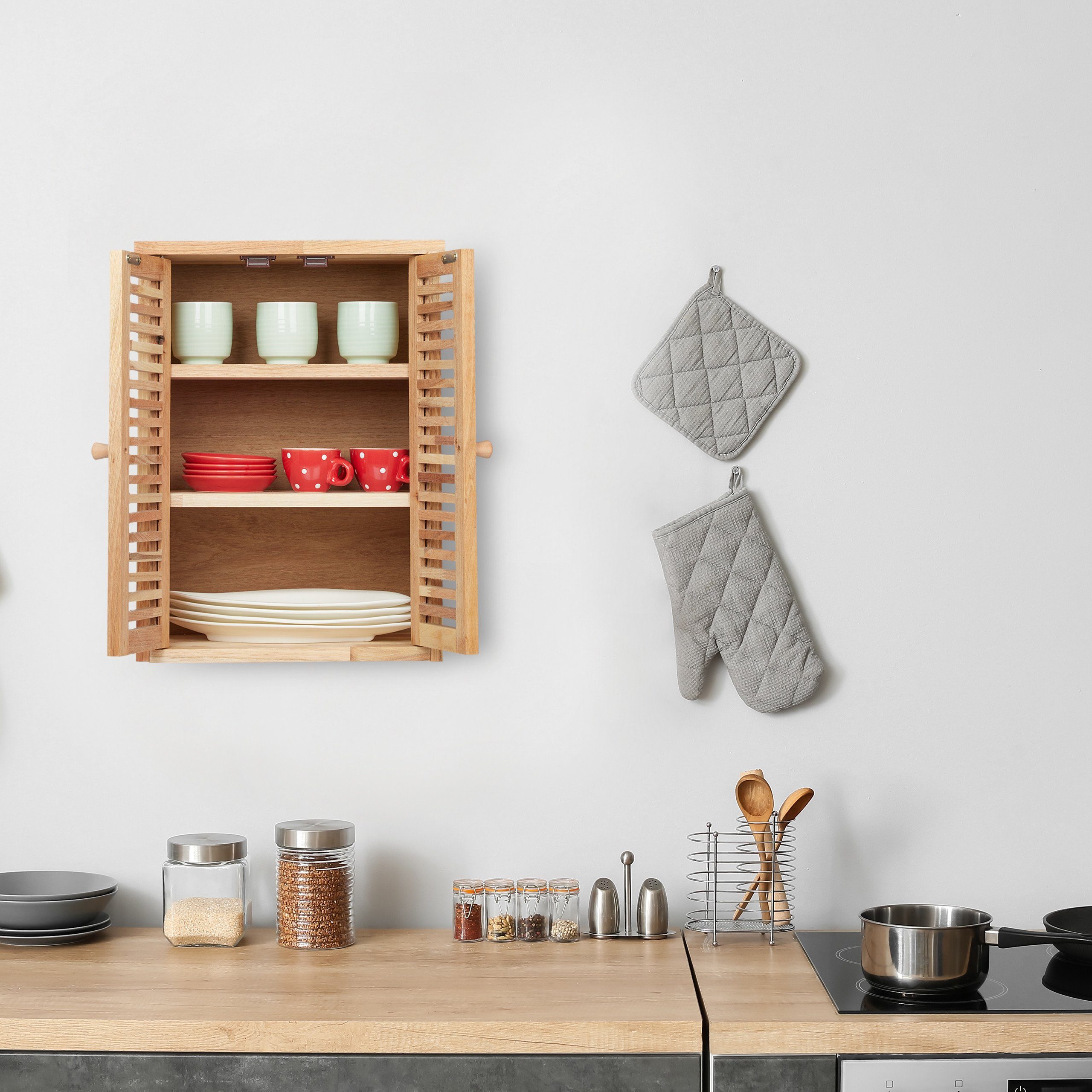 relaxdays Hängeschrank Schmaler Hängeschrank aus Walnuss