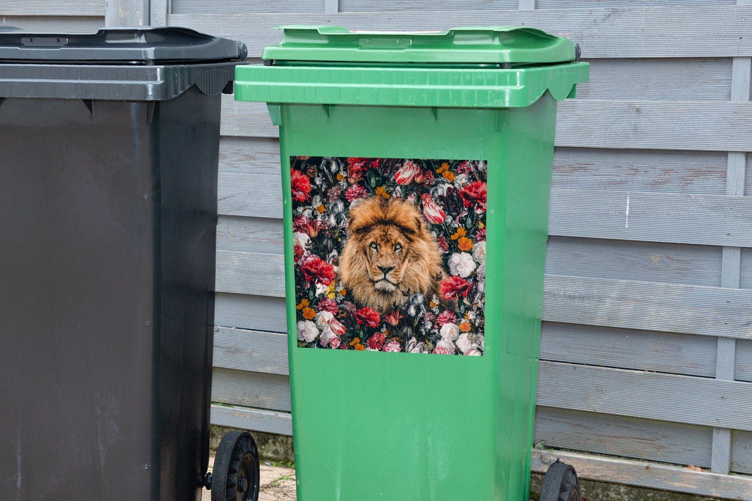 (1 MuchoWow Container, Mülltonne, Sticker, St), - Abfalbehälter - Leo Profil Mülleimer-aufkleber, Wandsticker Blumen