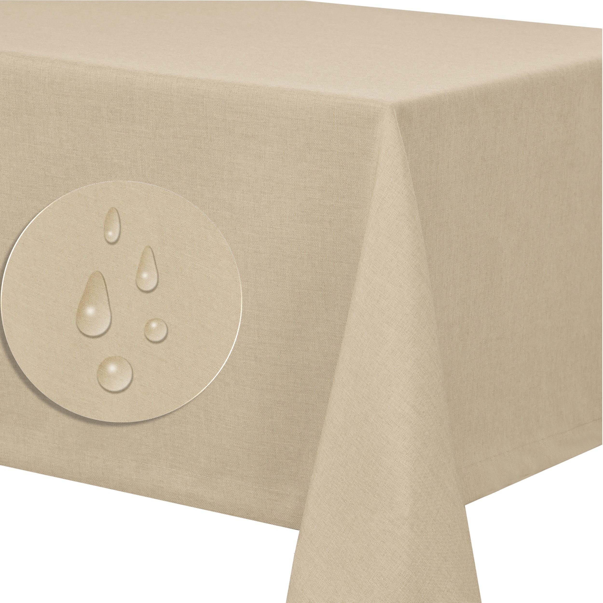 Optik Tischdecke tafeltuch pflegeleicht abwaschbar schmutzabweisend Tischdecke Tischtuch Leinenstruktur Lotuseffekt Creme Leinen Fiora