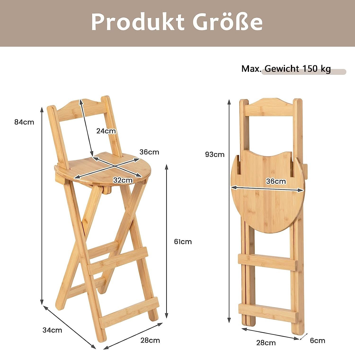 x 34 aus 84 Bambus, Barstühle cm 2 St), x (Set, Barhocker KOMFOTTEU 28