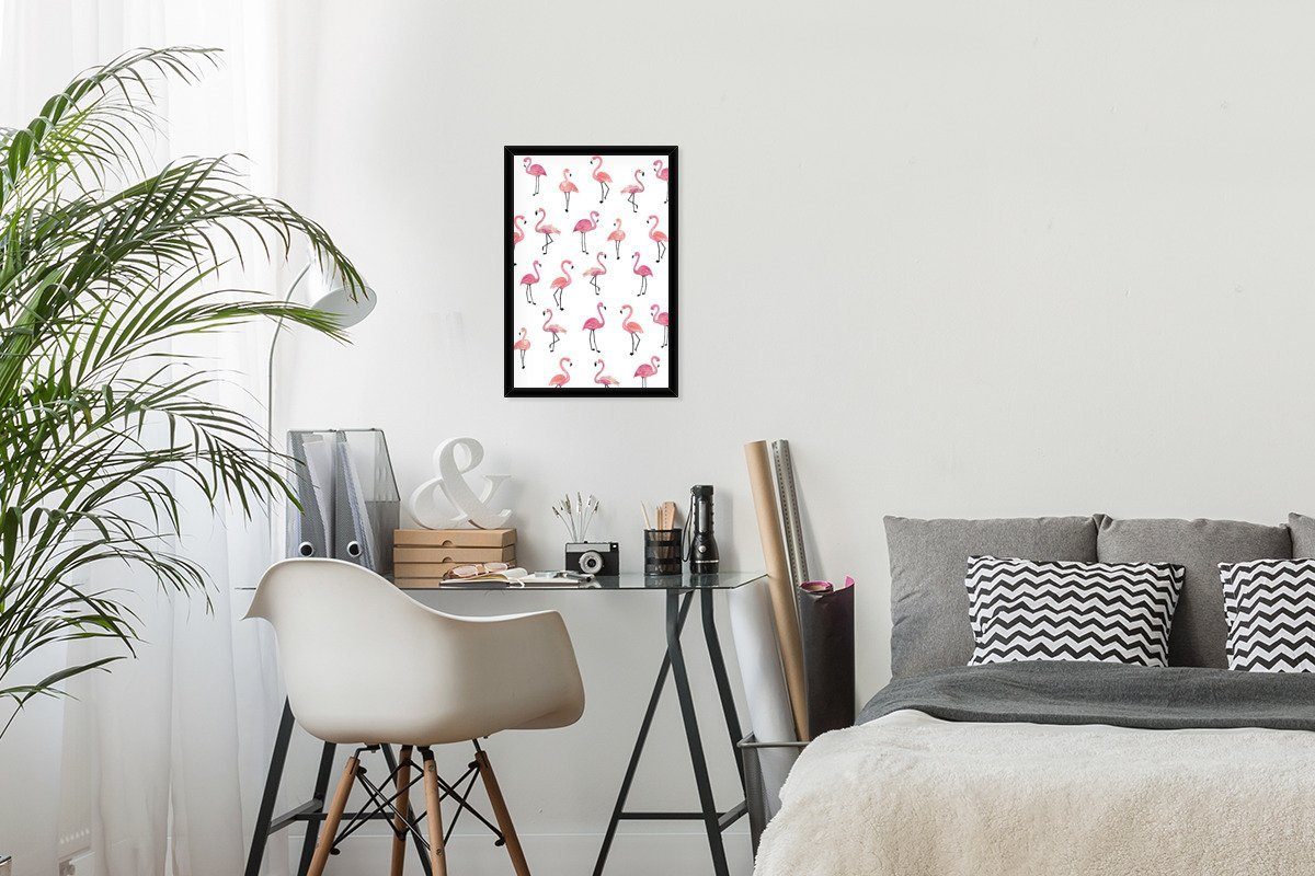 - MuchoWow Flamingo St), - (1 Wanddeko, Rosa Gerahmtes Wandposter, Bilderrahmen Bilder, Poster, Schwarzem Familie, Poster