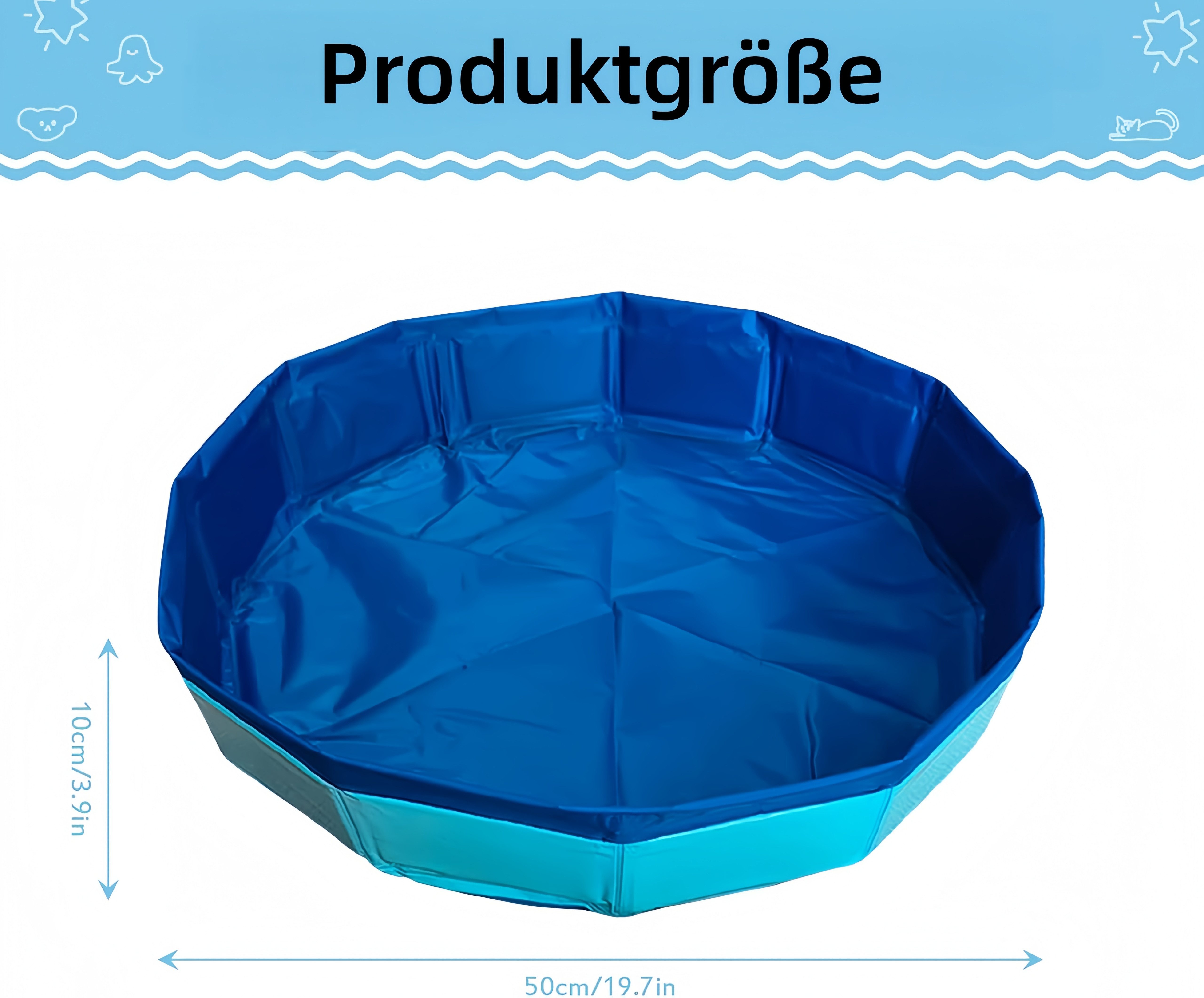 FOUORTUNATE-BEE Hundepool Faltbarer Haustierpool mit 6 Fischen für Katzen und Hunde, Mini-Schwimmbecken für Katzen und Hunde – ideal im Sommer
