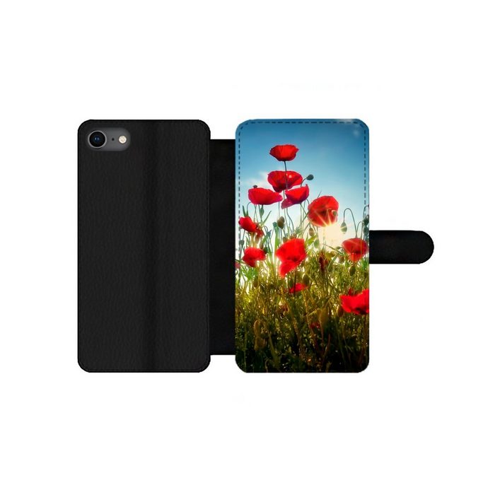 MuchoWow Handyhülle Mohnblumen - Toskana - Sonne - Rot - Blau Handyhülle Telefonhülle Apple iPhone SE (2020)