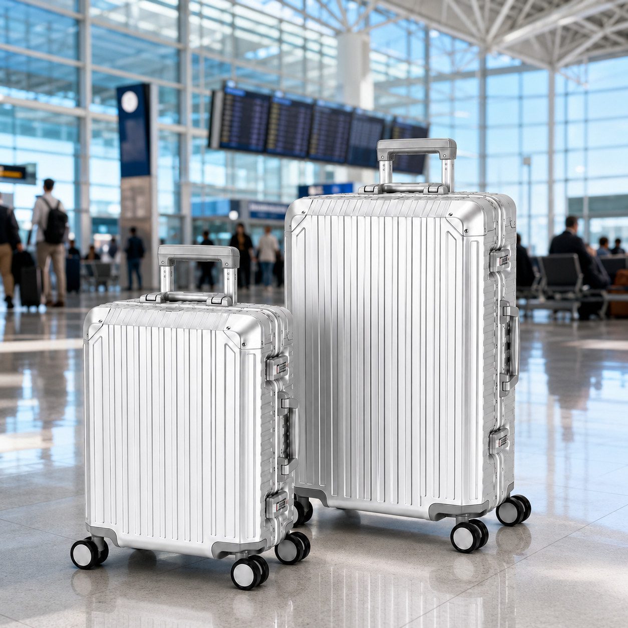 Travelhouse Kofferset 100% Aluminium TOKYO - verschiedene Farben, 4 Rollen, (2 tlg., S+M), Zipperless - Kein Reißverschluss, TSA Zahlenschloss, Nassfach
