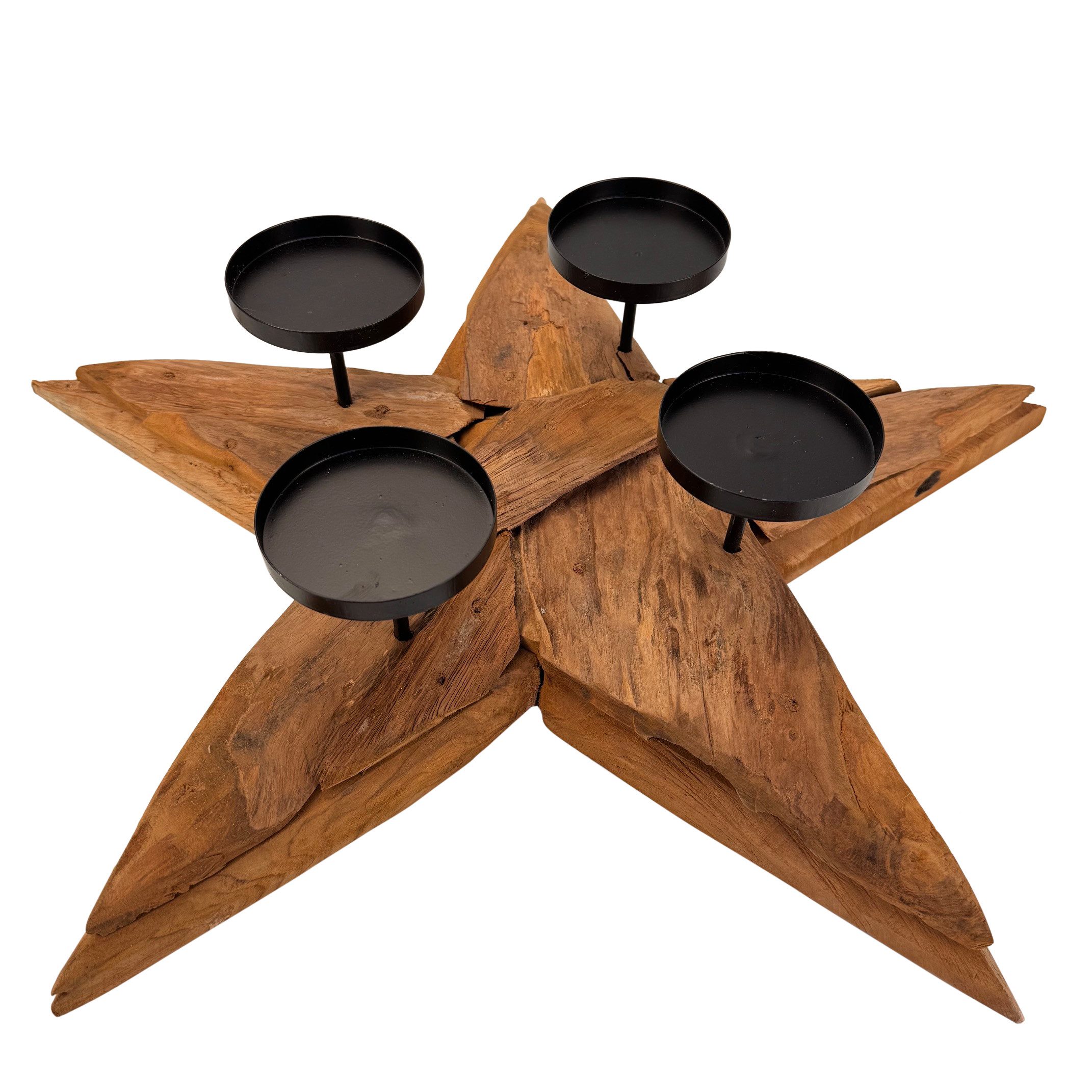 Online-Fuchs Adventskranz STERN aus rustikalem Treibholz mit Kerzenhaltern aus Metall, Naturprodukt mit besonderem Charakter - 58 cm groß