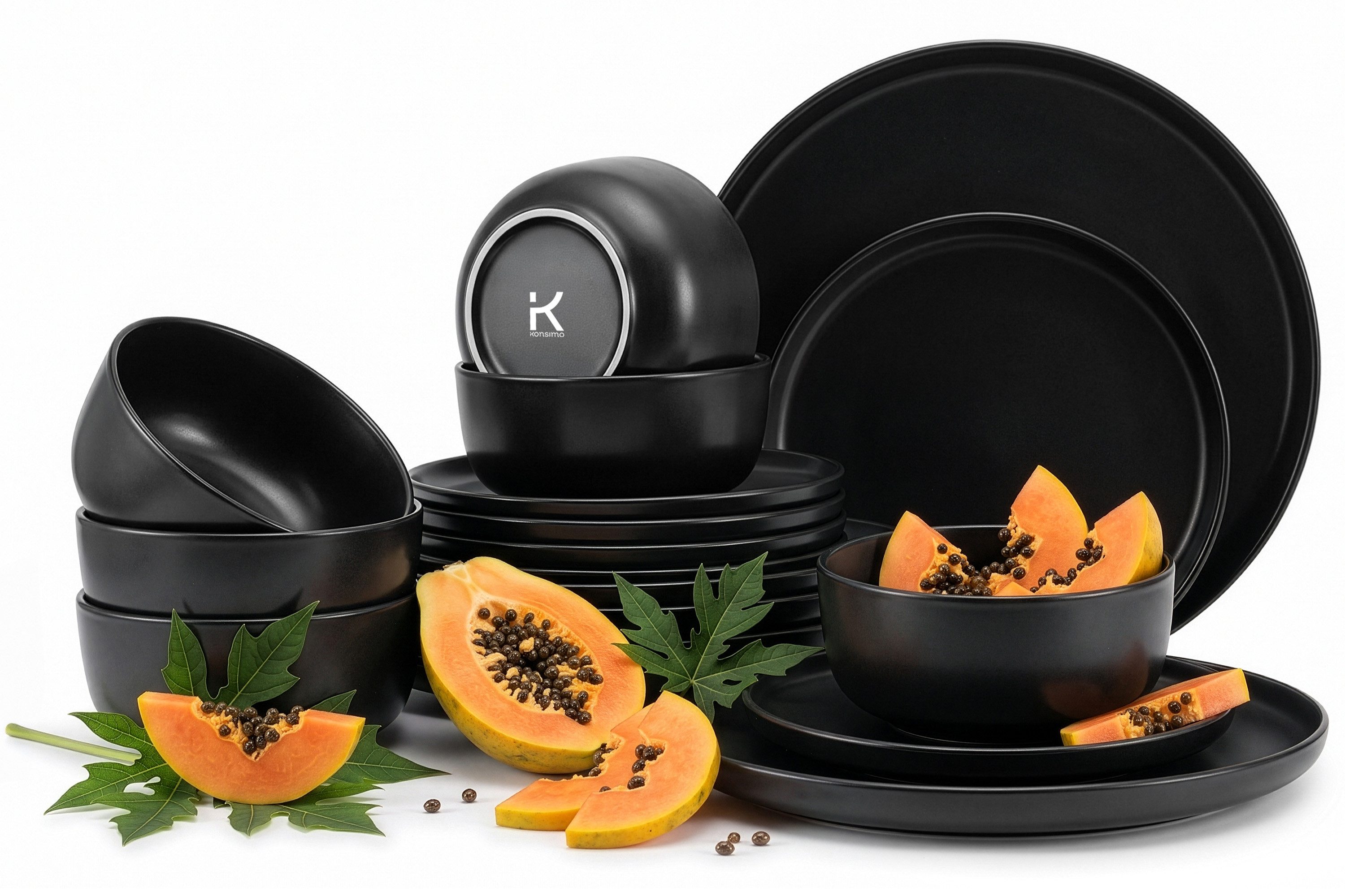 KONSIMO® Tafelservice VICTO Geschirrset hergestellt in der EU (18-tlg), 6 Personen, Steingut, matt, spülmaschinengeeignet, mikrowellengeeignet