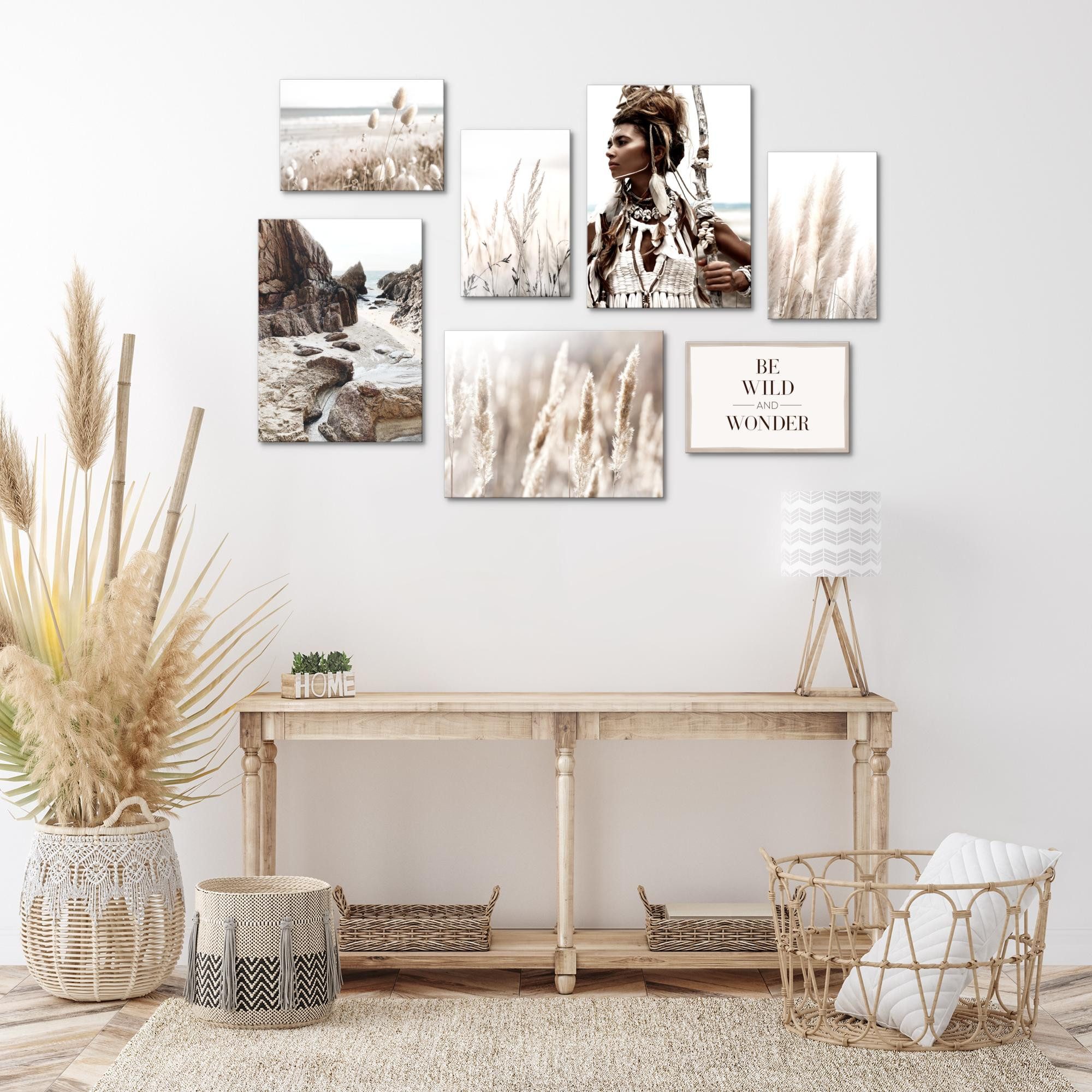 Novart Wandbild Boho Natur Blumen Beige - KOMPLETT AUFHÄNGFERTIG, Be wild