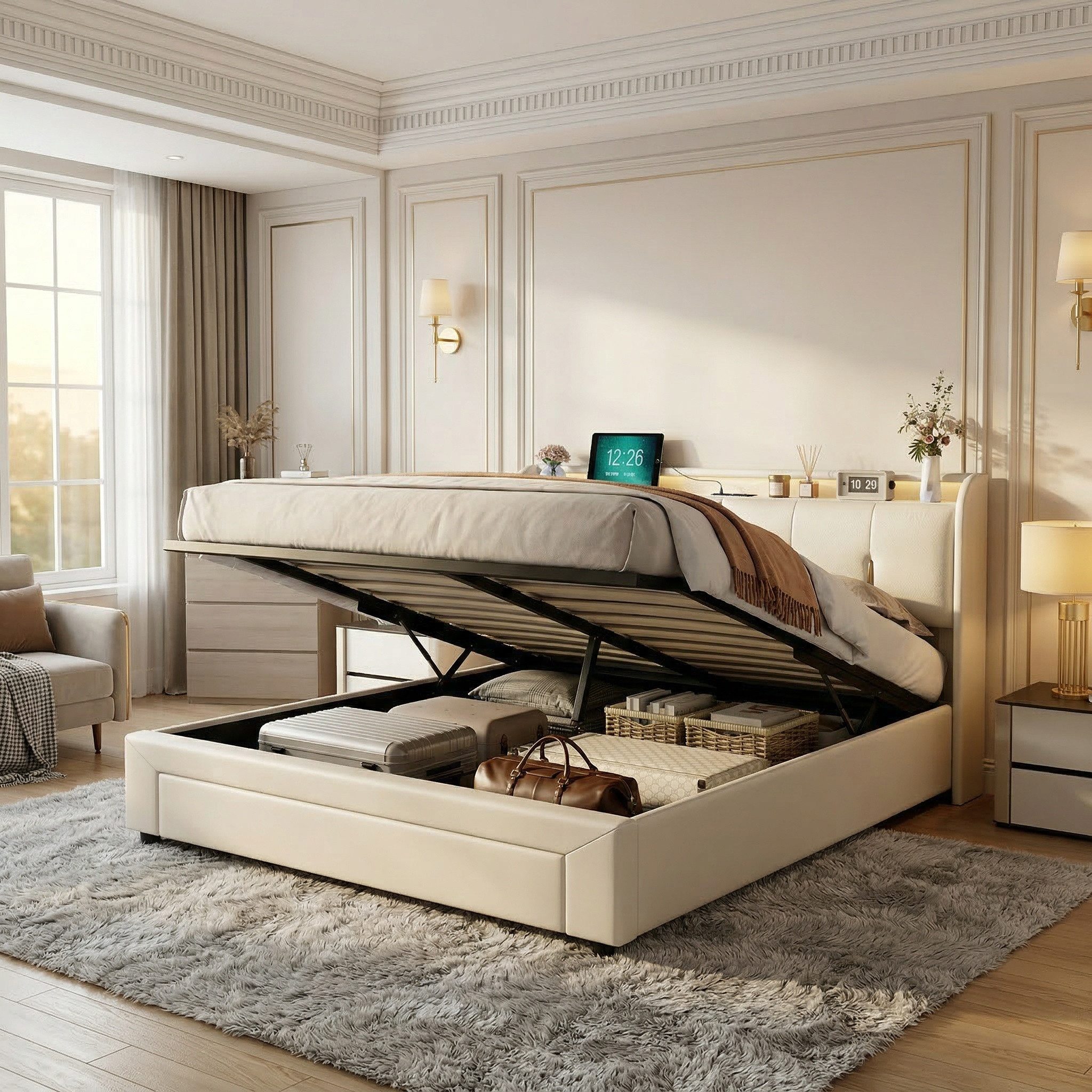 PXloue Polsterbett Elegantes Polsterbett mit LED-Beleuchtung und Stauraum, günstig online kaufen