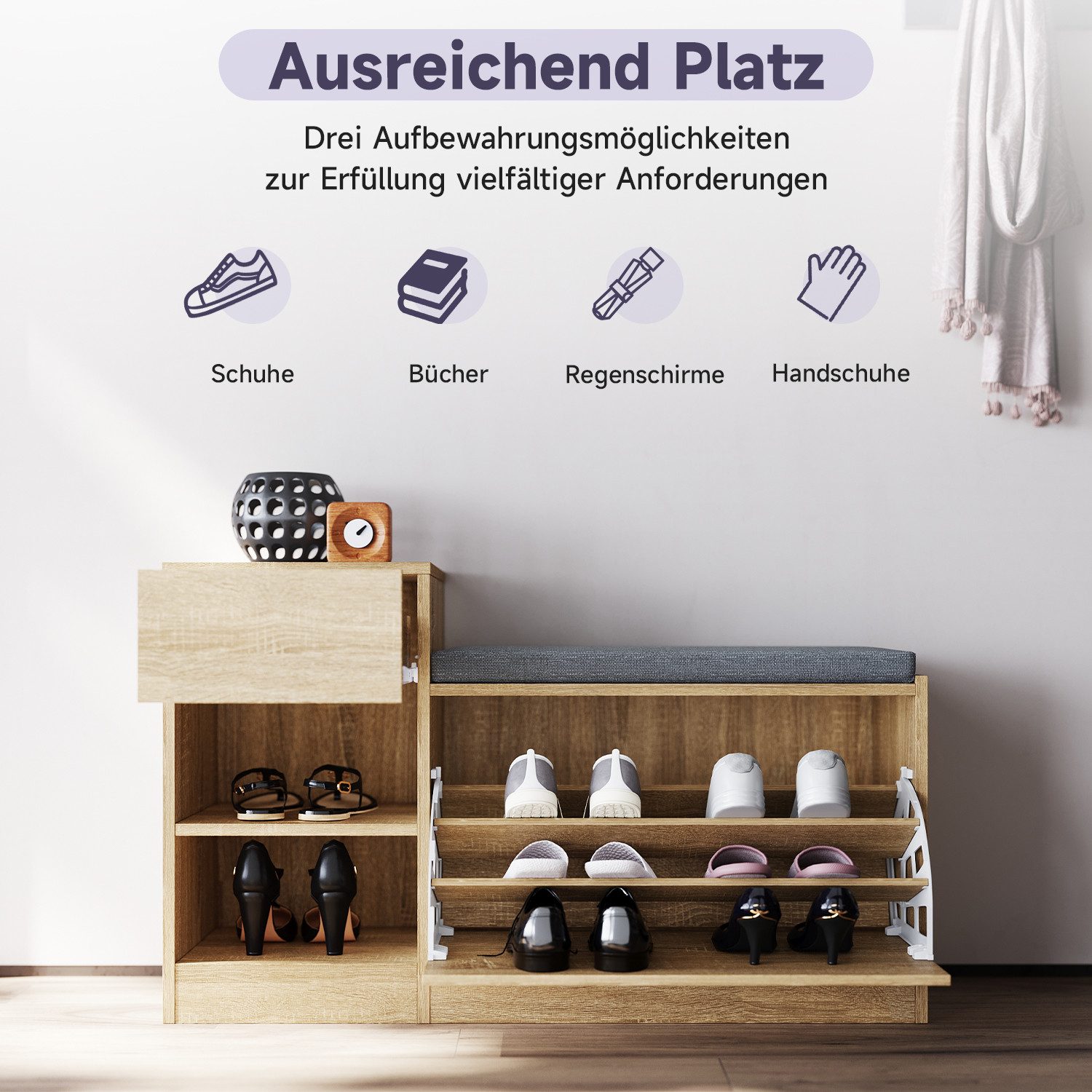 SONNI Schuhschrank Schuhschrank Weiß mit sitzbank 94.5 x 30 x 57 cm,Verstellbare Fächer Sitzbänke