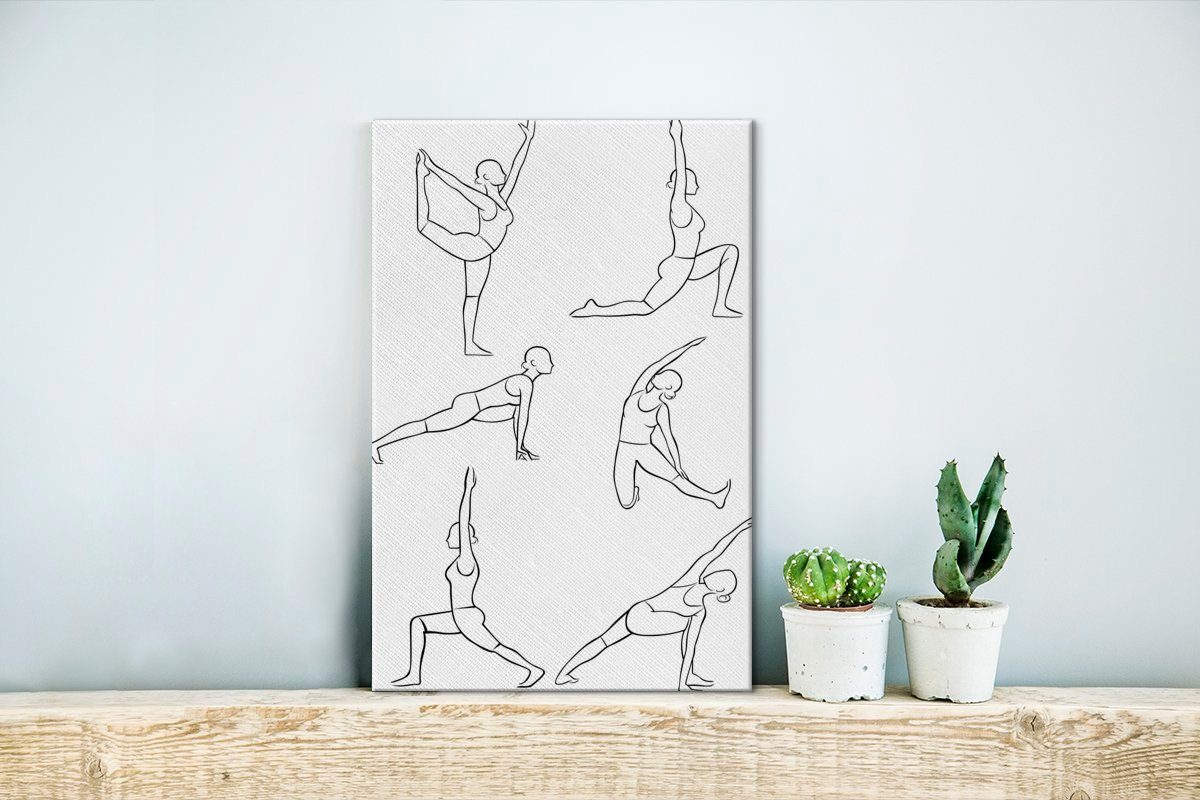 Weiß, cm bespannt Leinwandbild (1 inkl. fertig Yoga Zackenaufhänger, - - Leinwandbild OneMillionCanvasses® 20x30 St), Frauen Gemälde,
