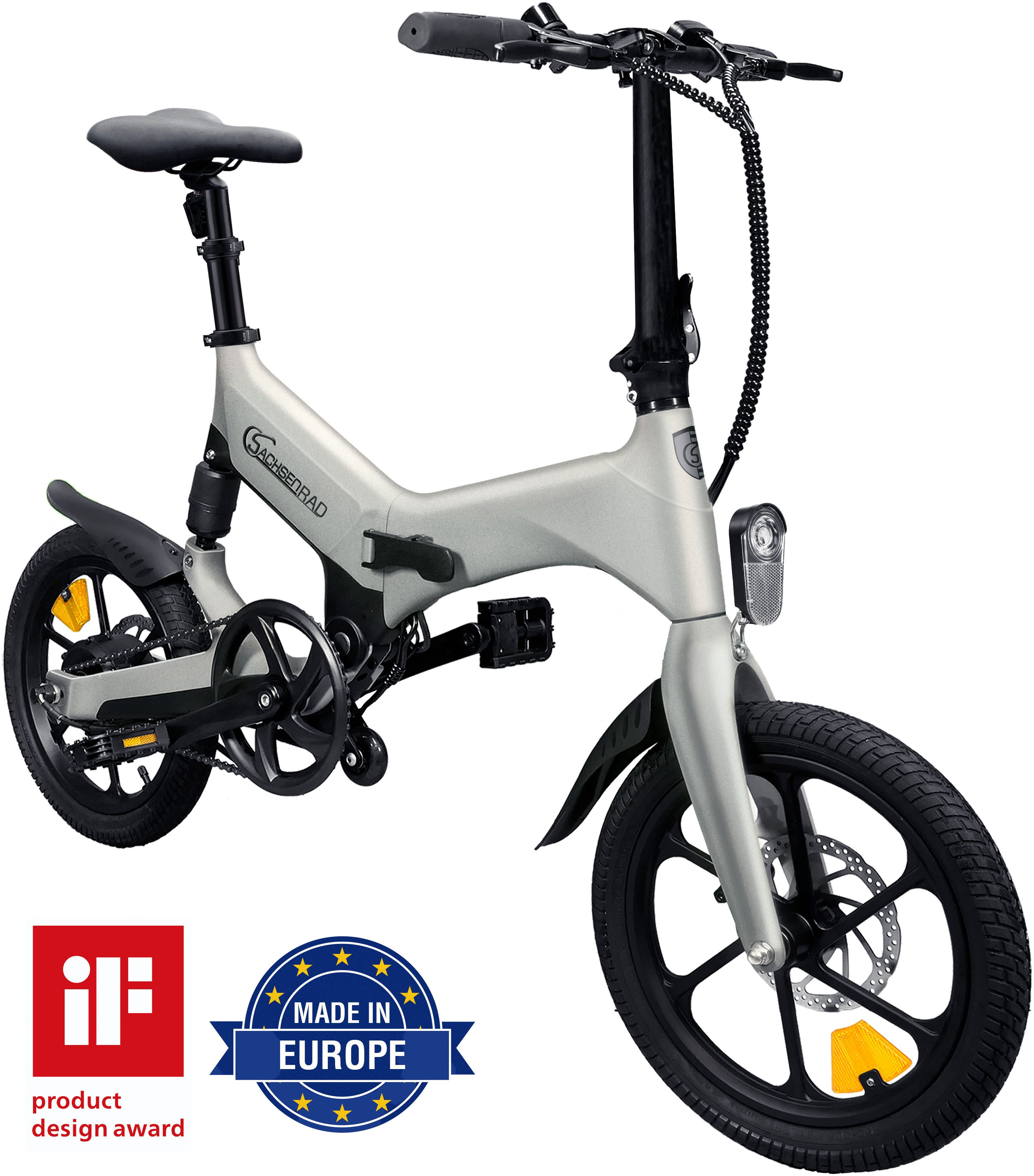 SachsenRAD E-Bike Faltrad F12, 1 Gang Shimano keine Schaltwerk, ohne Schaltung, Heckmotor, 190 Wh, LCD-Steuerdisplay, Fahrmodus Pedelec,  LED-Frontlicht, LED Rücklicht