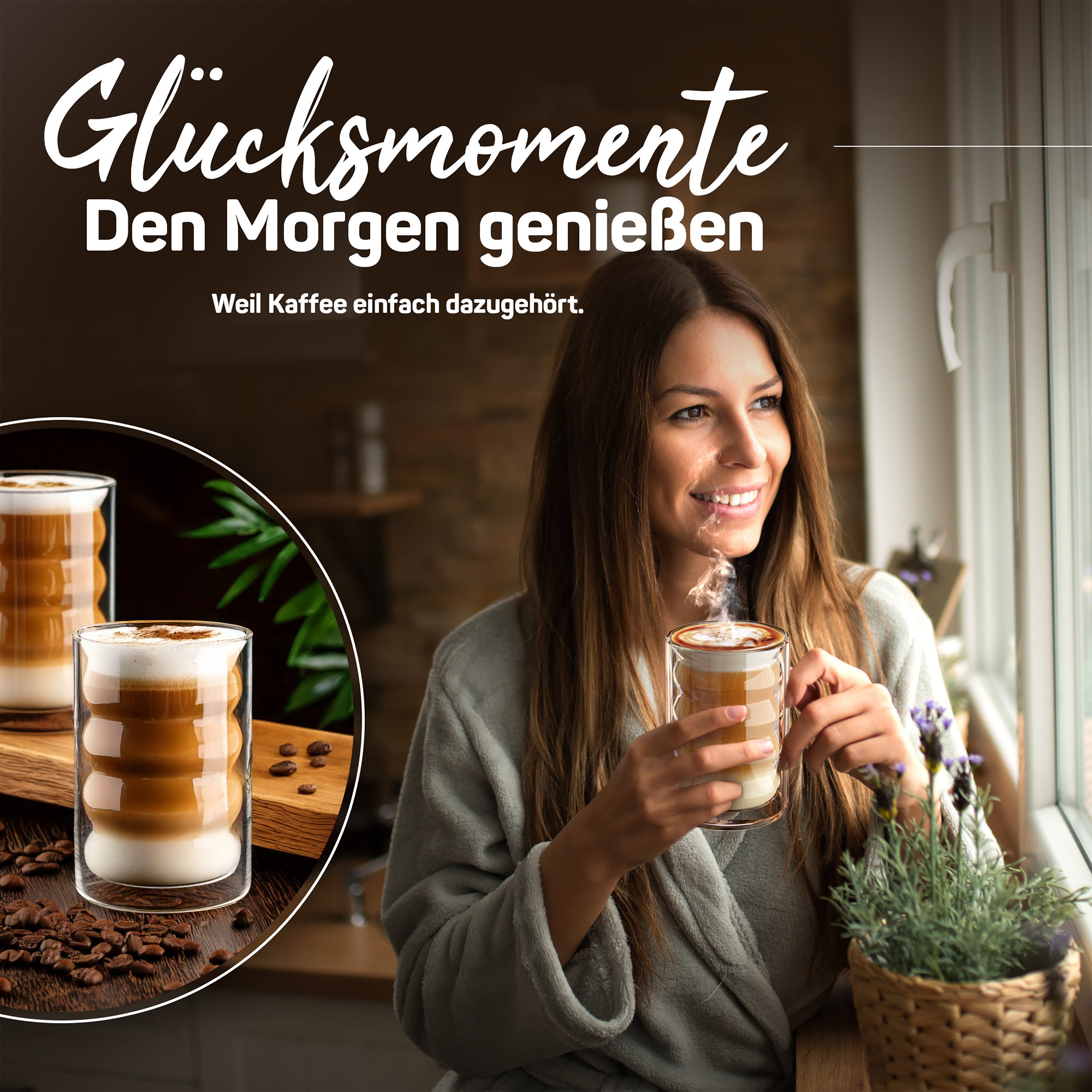 ElbFuchs Latte-Macchiato-Glas Lisbon Bubble, 400ml, 4-tlg., Doppelwandiger Thermoeffekt, Borosilikatglas