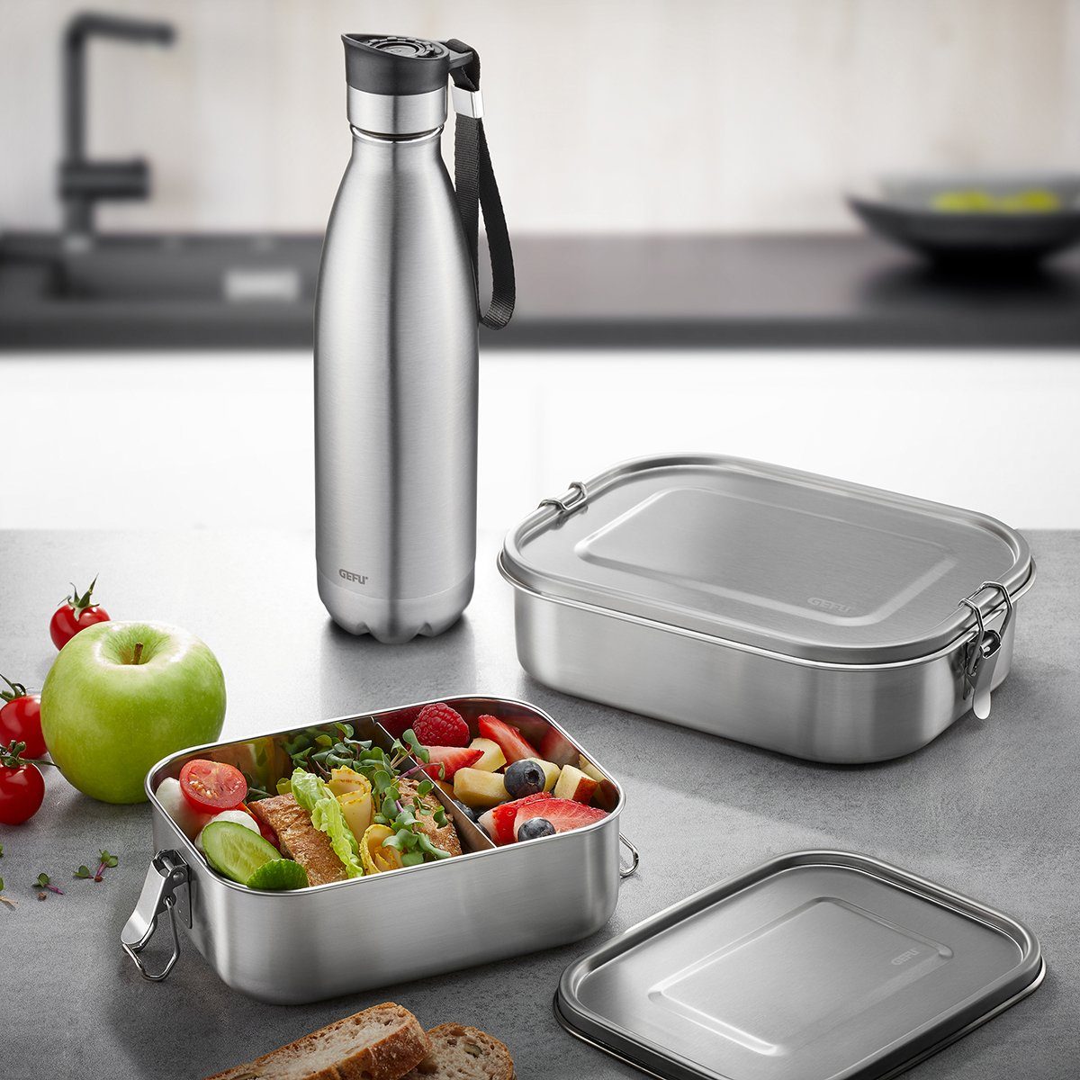 GEFU Lunchbox Lunchbox ENDURE Edelstahl Mit Fach 1400Ml Brotdose – Bild 2 von 5