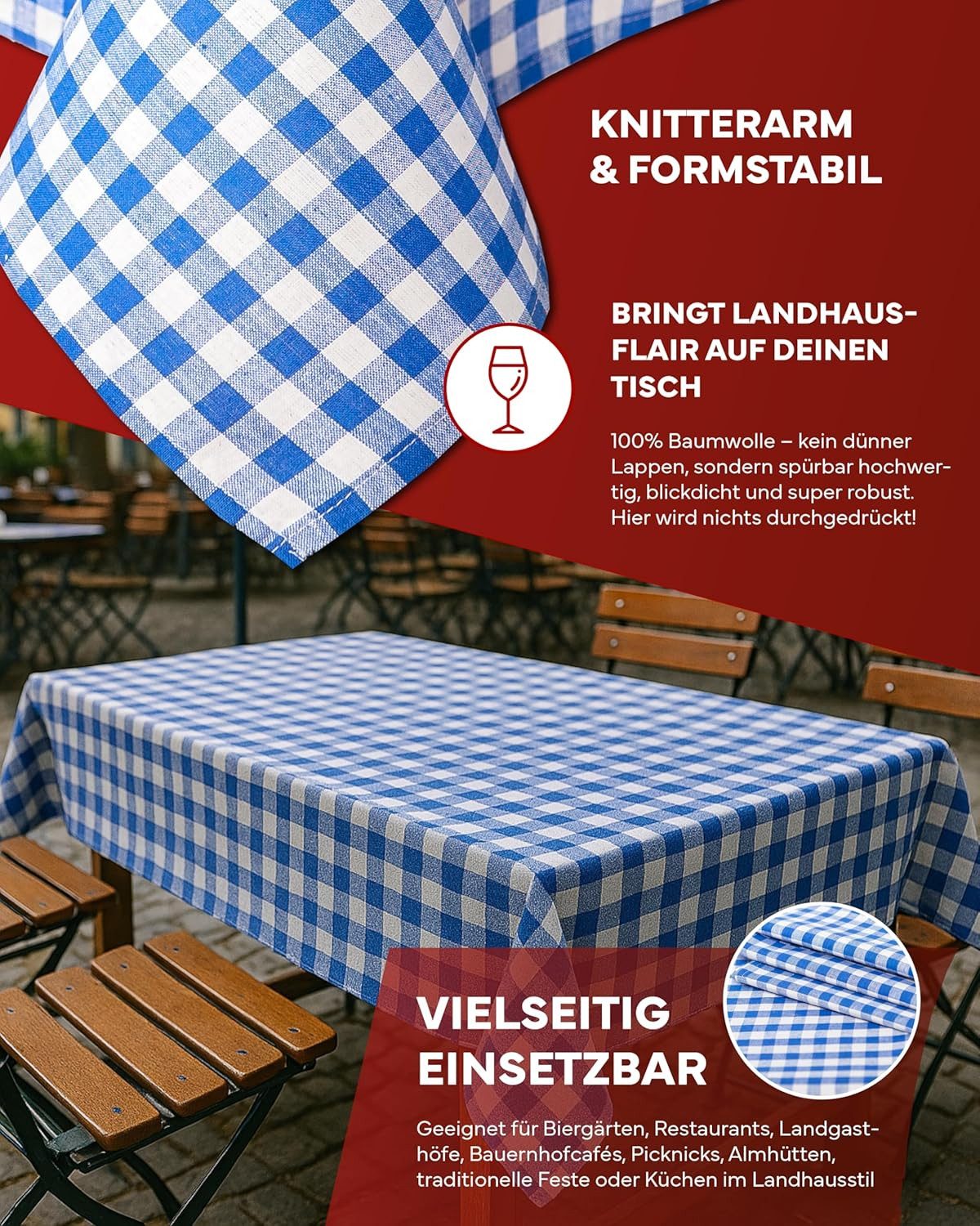 texpot Tischdecke kariert Landhausstil Bauernkaro 100% Baumwolle (1-tlg)