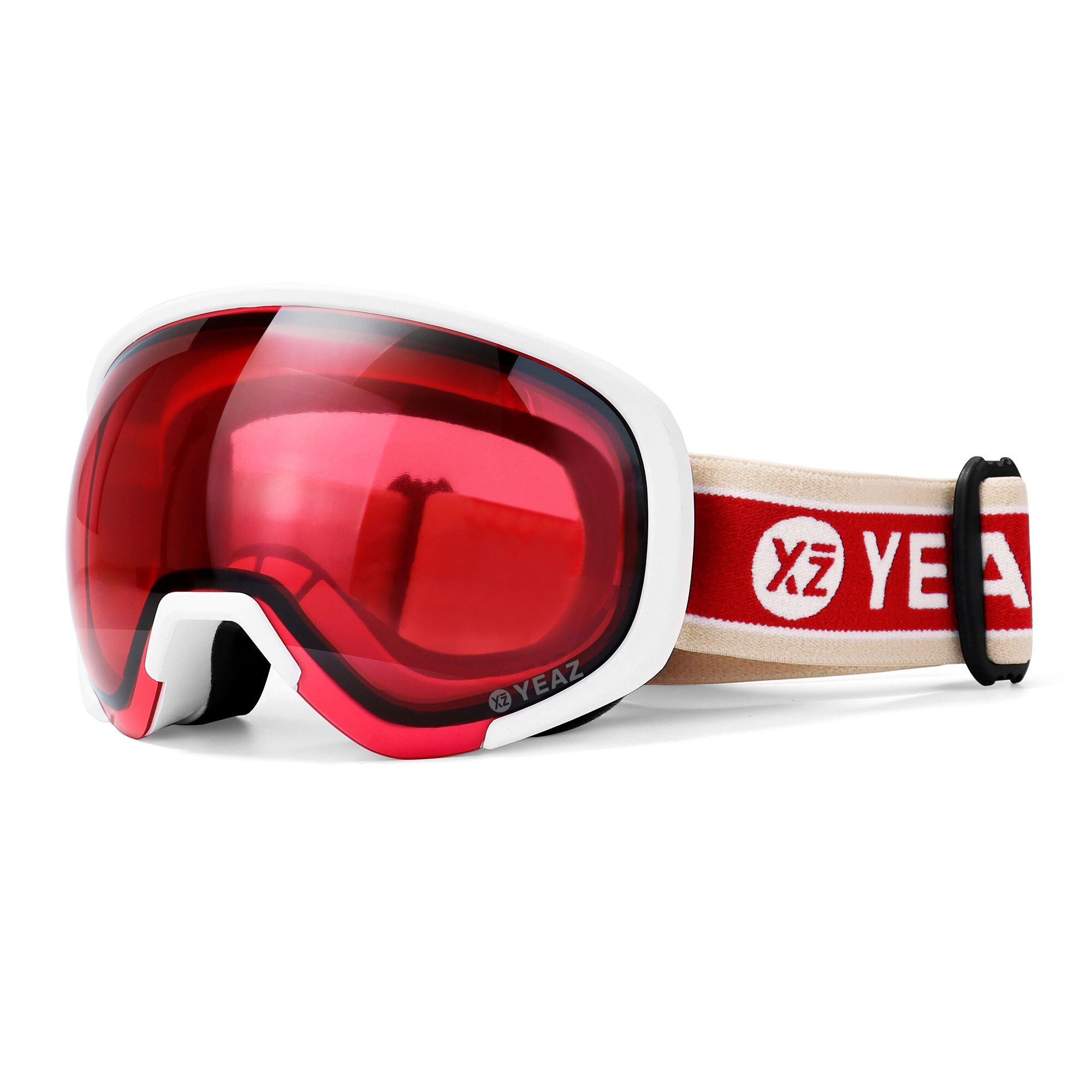 YEAZ Skibrille BLACK RUN Ski- und Snowboard-Brille rot/matt weiß, Premium-Ski- und Snowboardbrille für Erwachsene und Jugendliche