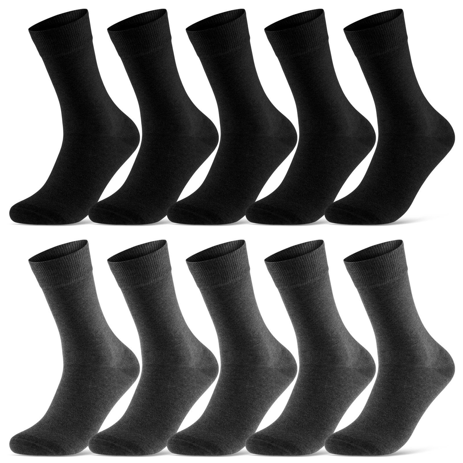 sockenkauf24 Socken 10 Paar Damen & Herren Socken Business Socken Baumwolle (Schwarz/Anthra, 39-42) mit Komfortbund (Basicline) - 70201T WP