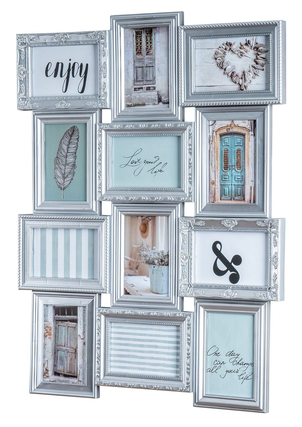Levandeo® Bilderrahmen Collage, Bilderrahmen 12 Fotos 10x15cm Silber Barock günstig online kaufen