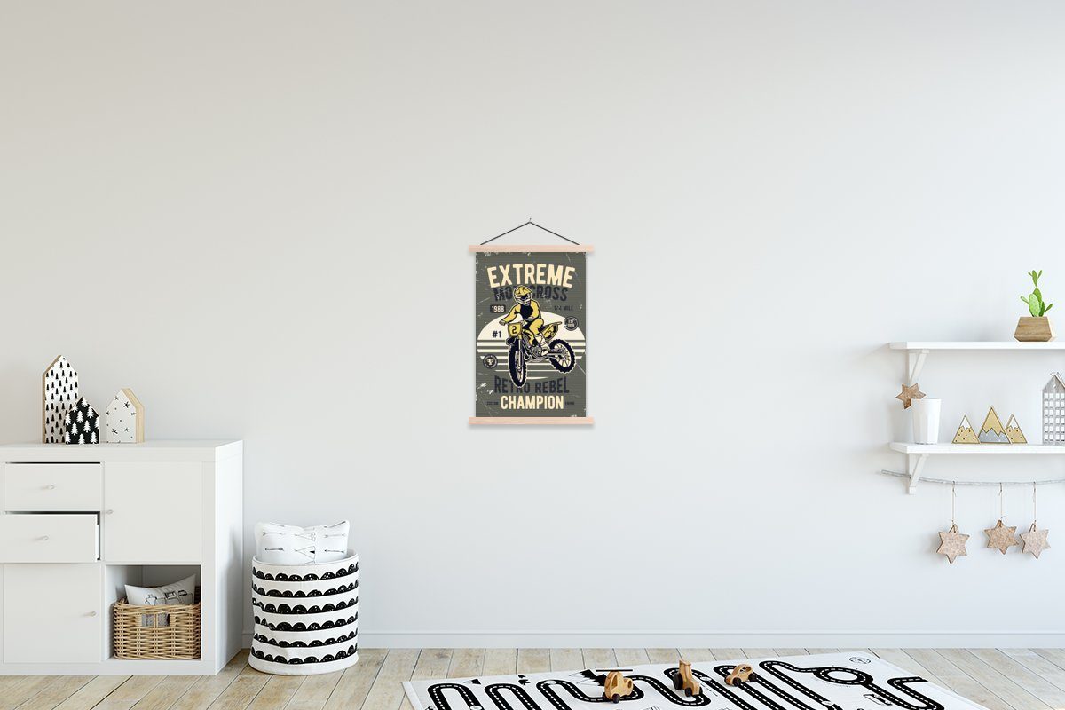 Posterleiste, Poster Textilposter Magnetisch - - für (1 Wohnzimmer, Motorrad Bilderleiste, MuchoWow Retro St), Gelb,